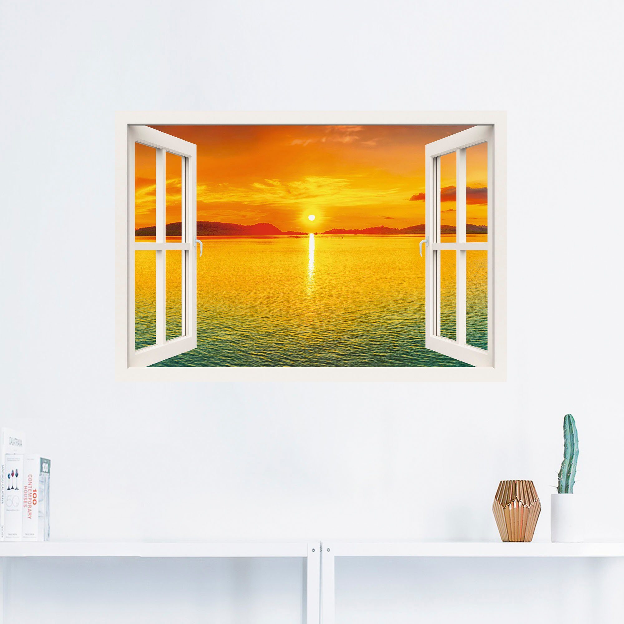 Artland Wandbild Fensterblick - Fensterblick St), in versch. Leinwandbild, oder (1 Wandaufkleber Sonnenuntergangspanorama, Poster als Größen