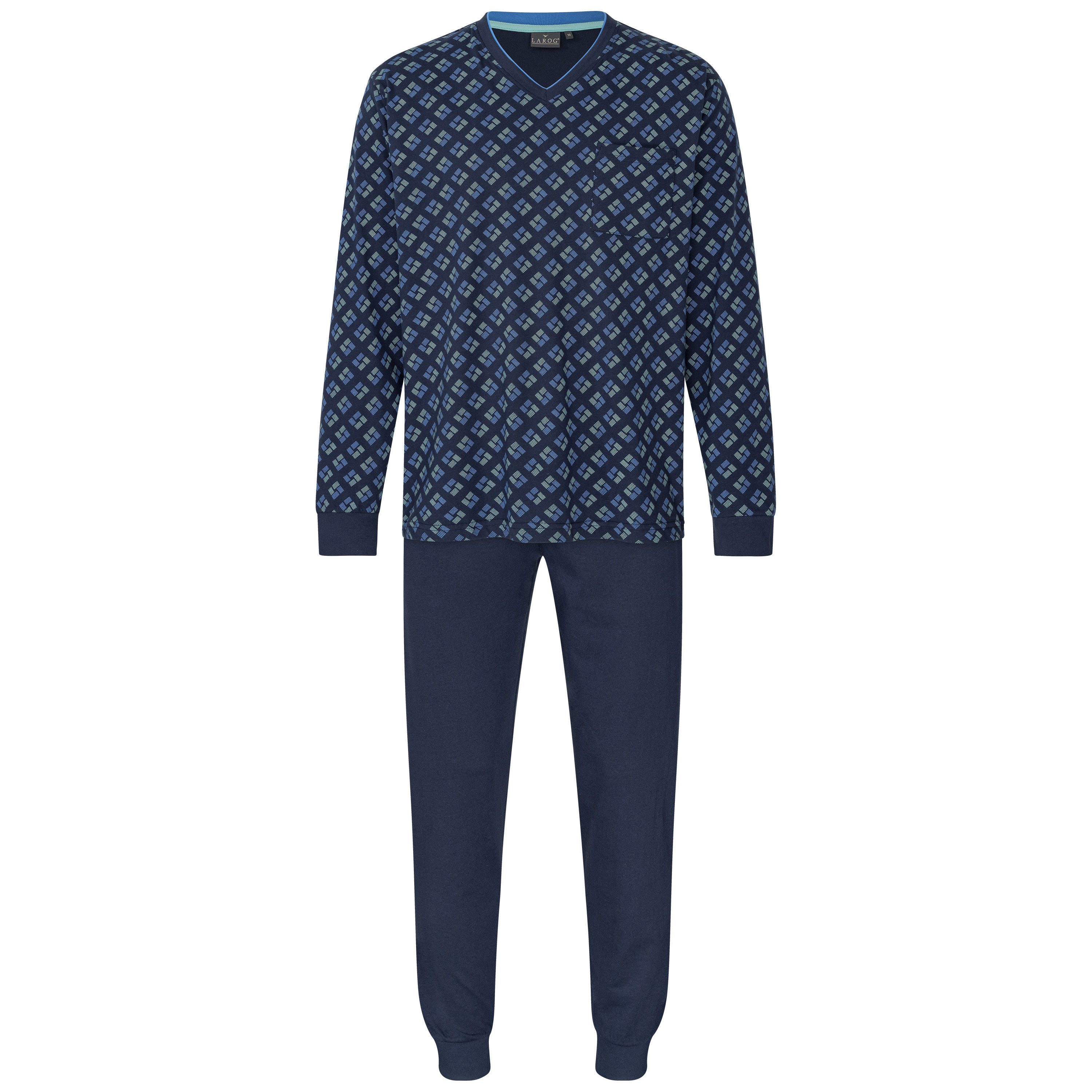 LAROG Schlafanzug (2 tlg) Pyjama mit Bündchen, V-Ausschnitt und aufgesetzte günstig online kaufen