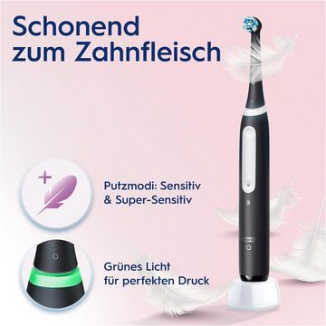 Oral-B Elektrische Zahnbürste Oral-B iO Series 4 Plus Edition Elektrische Zahnbürste, Matt-Schwarz, Aufsteckbürsten: 3 St., Handstück, Aufsteckbürsten (Halterung), Reiseetui, Ladestation, Mikrovibrations-Technologie, Gum Guard-Technologie