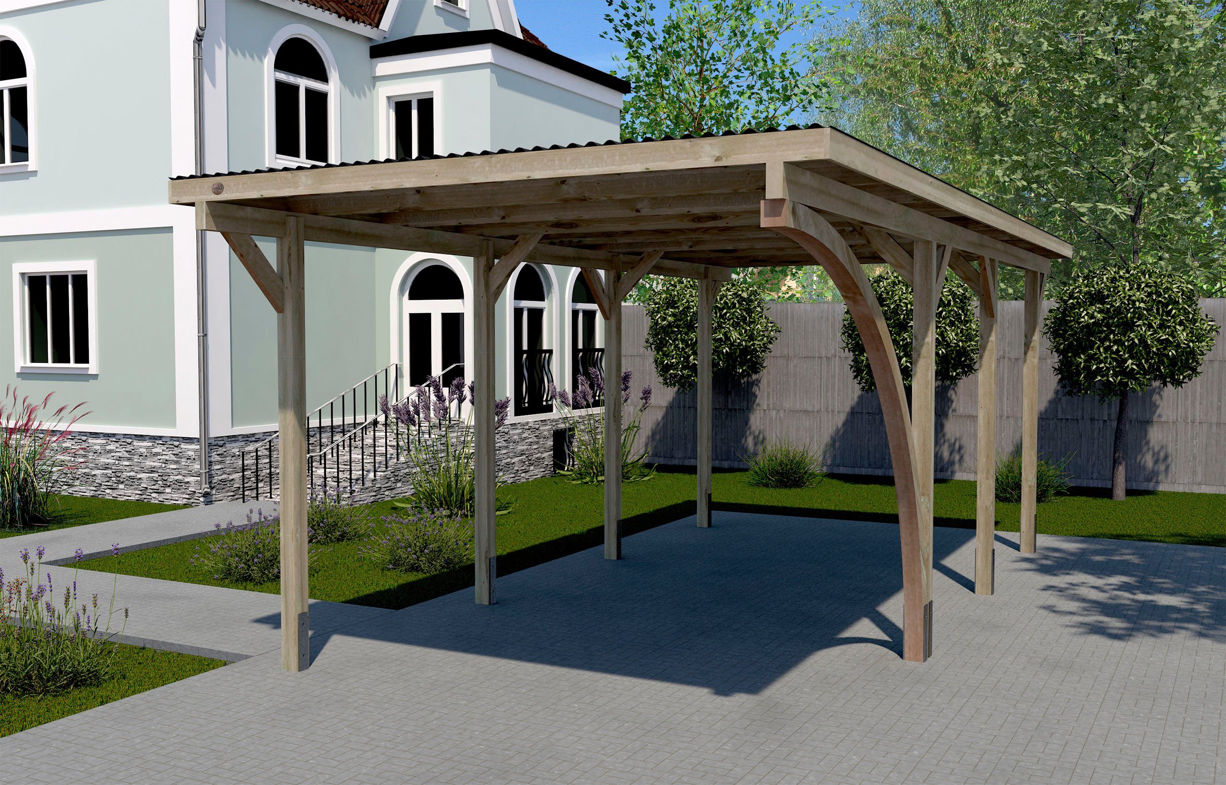 weka Einzelcarport 606 A Gr.2, BxT: 300x600 cm, 217,5 cm Einfahrtshöhe, mit  Rundbogen