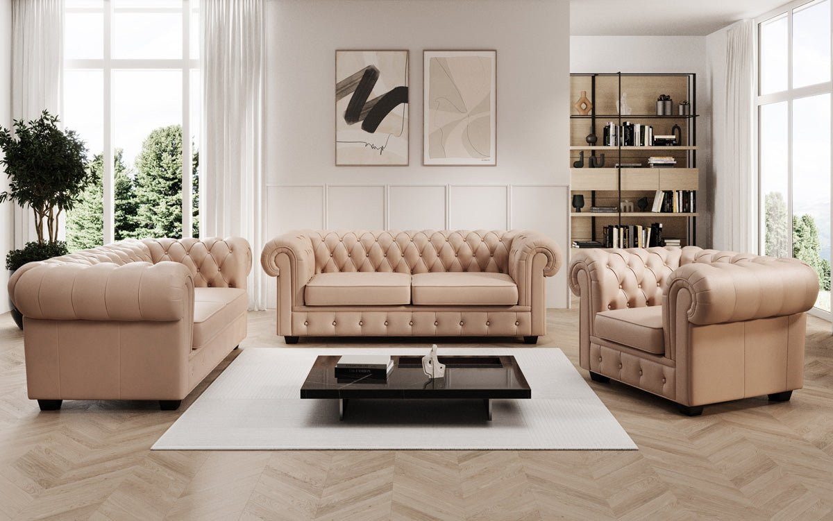 Luxusbetten24 Sofa Chesterfield Royal 3+2+1 Sofa Set, in Echtleder