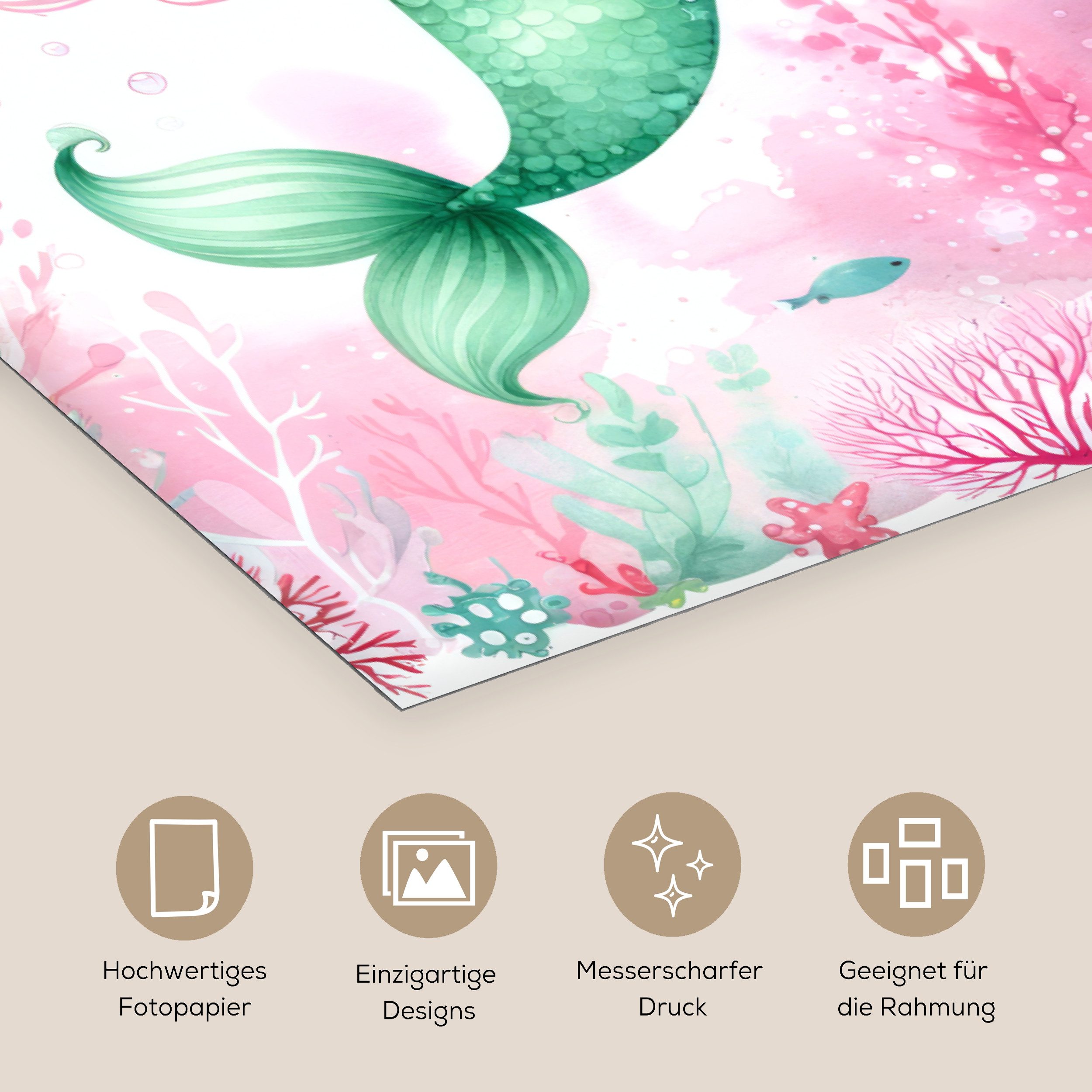 MuchoWow Poster Meerjungfrau - Rosa - Meerestiere - Unterwasser, (1 St), Wandbild, Wohnzimmer Deko, Qualitätsdruck Dickes Papier, 80x120 cm