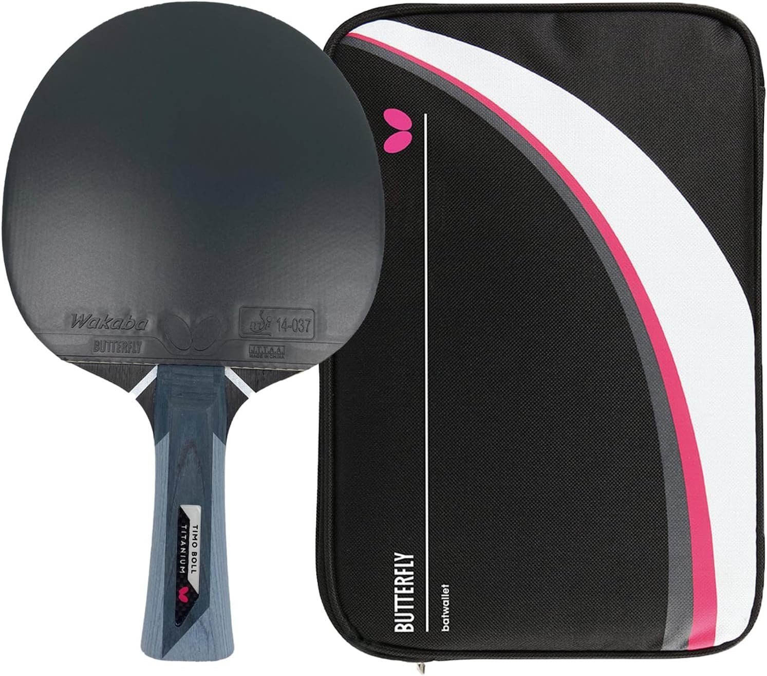 Butterfly Tischtennisschläger 1x Timo Boll Titanium Tischtennisschläger + Hülle Drive Case II, Tischtennis Schläger Set Tischtennisset Table Tennis Bat Racket