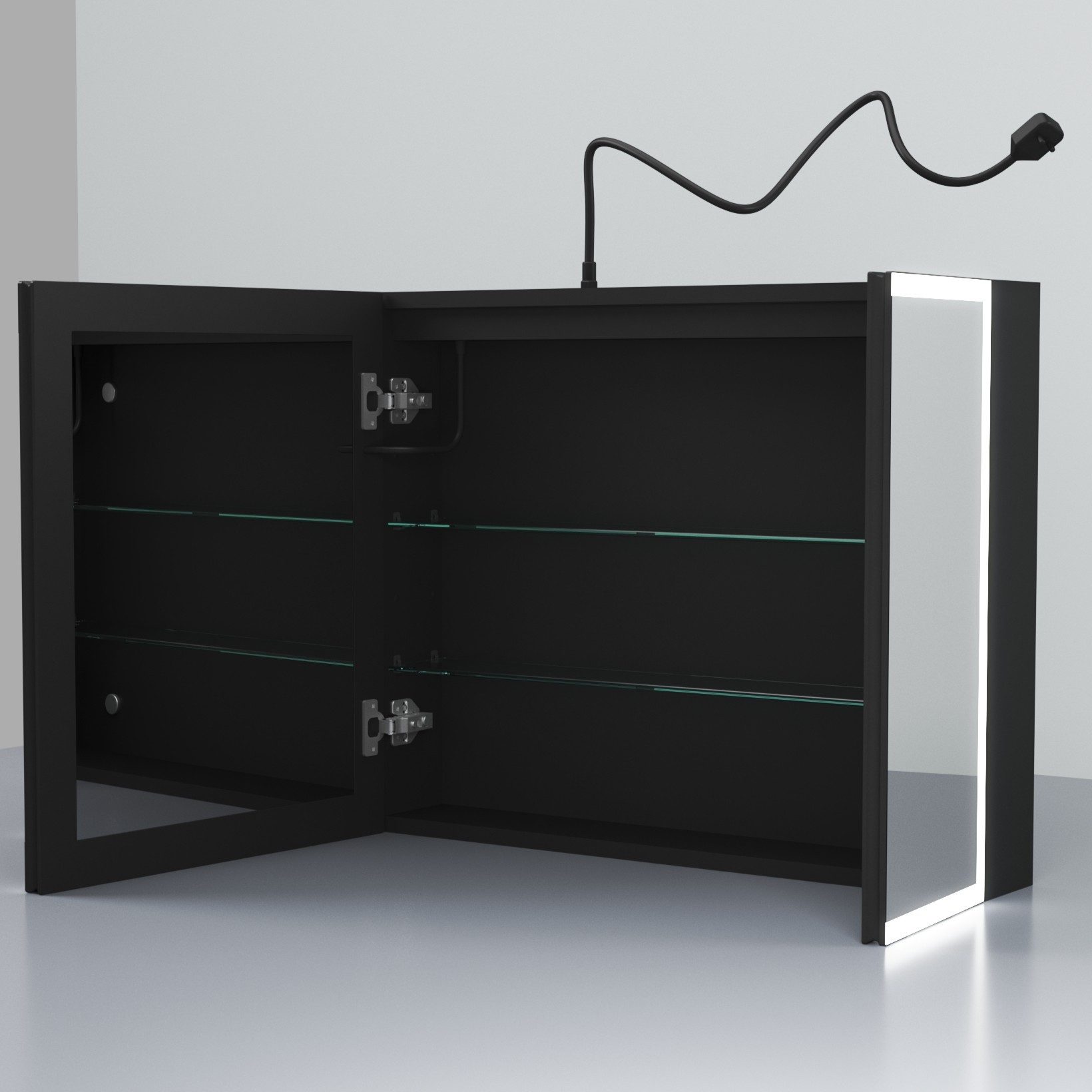 WDWRITTI Spiegelschrank Alu Badezimmerspiegelschrank mit beleuchtung 2-türig 3Licht Dimmbar (Schrank Badezimmer Schwarz, Anti-fog, Speicherfunktion) 80 B x 60 H x 13,5 T cm