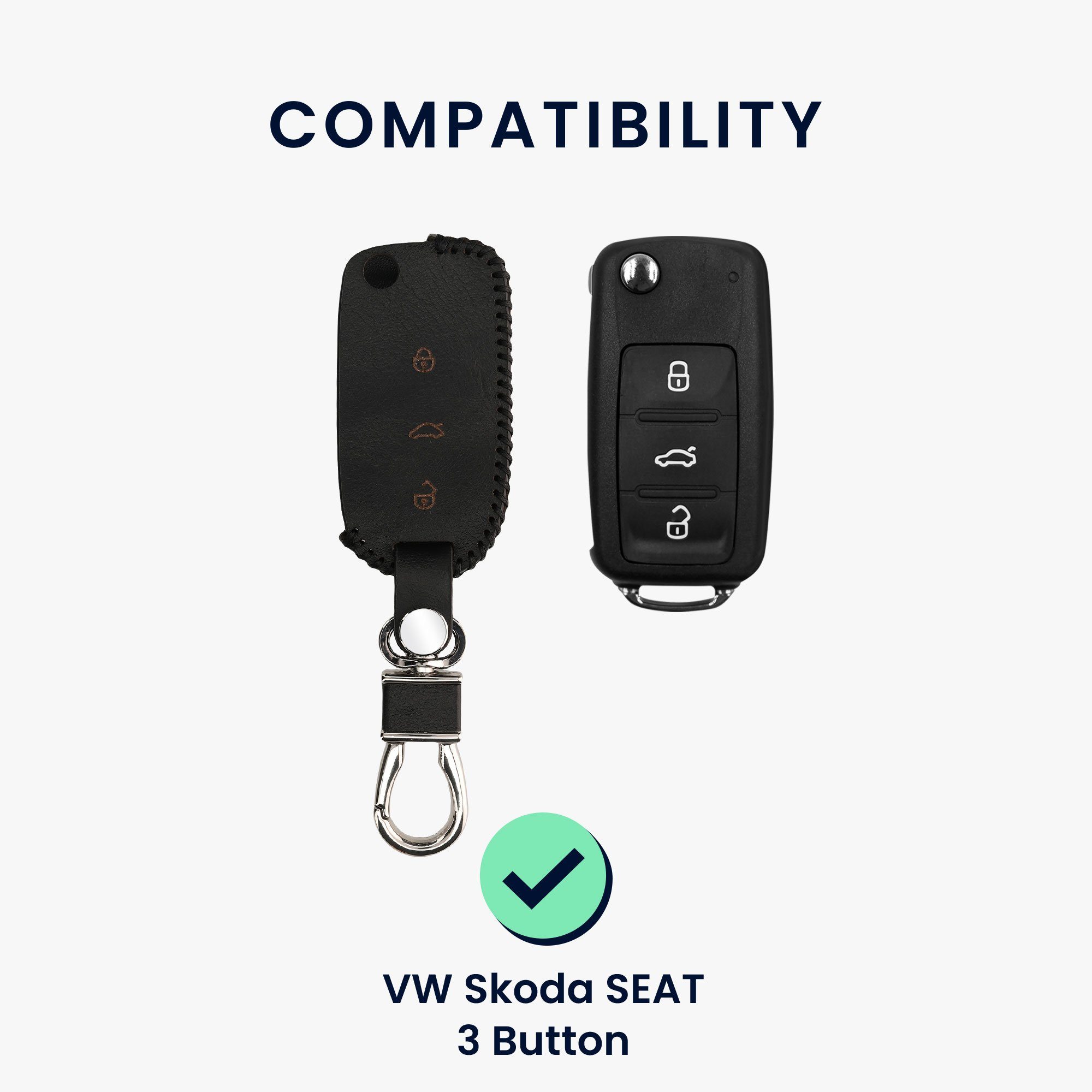 kwmobile Schlüsseltasche Hülle für - Seat Schlüsselhülle Tasche, Schlüssel Skoda Cover 3-Tasten aus VW Autoschlüssel Autoschlüssel Leder