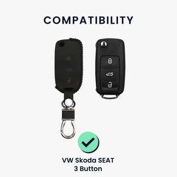 kwmobile Schlüsseltasche Hülle für VW Skoda Seat 3-Tasten Autoschlüssel Tasche (1-tlg), Autoschlüssel Schlüsselhülle - Schlüssel Cover aus Leder