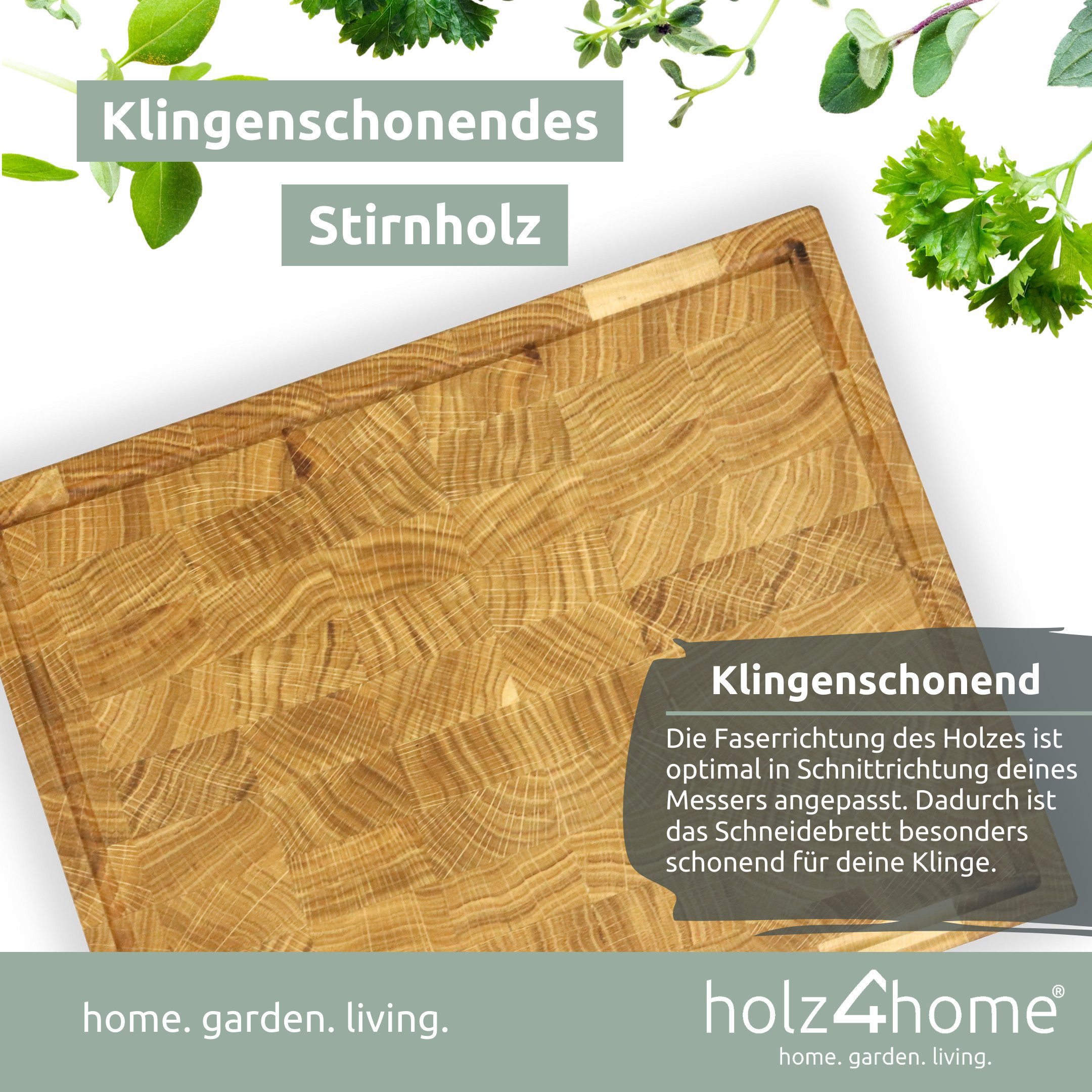holz4home® Schneidebrett Küchenbrett aus Eichenholz I Hackbrett mit Saftrille in 3 Größen, Stirnholz mit Würfelmuster