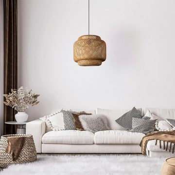 Paco Home Pendelleuchte KORVI, ohne Leuchtmittel, Korblampen Pendelleuchte Holz Boho Natur Wohnzimmer Esszimmerlampe