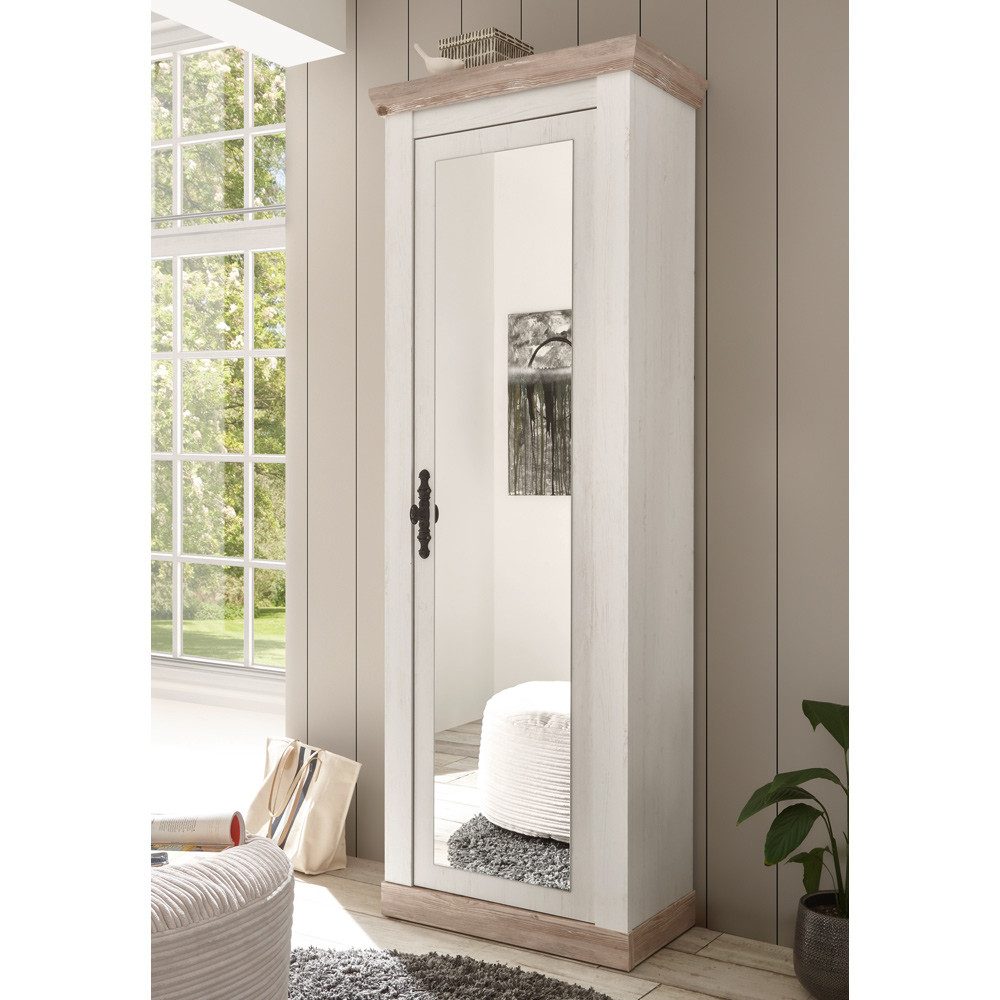 Lomadox Garderobenschrank FERNA-61 Pinie weiß Nb. mit Absetzungen in Pinie dunkel Nb. 73/201/38 cm