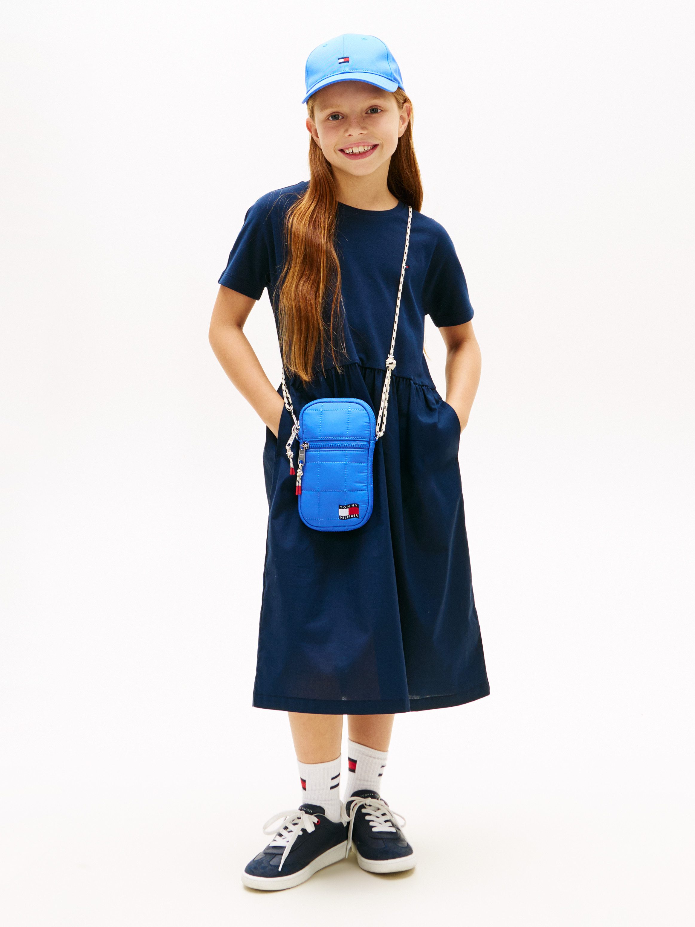 Tommy Hilfiger Jerseykleid MIX MEDIA DRESS SHORT SLEEVE Kinder bis 16 Jahre, geraffte Taille, Relaxed Fit