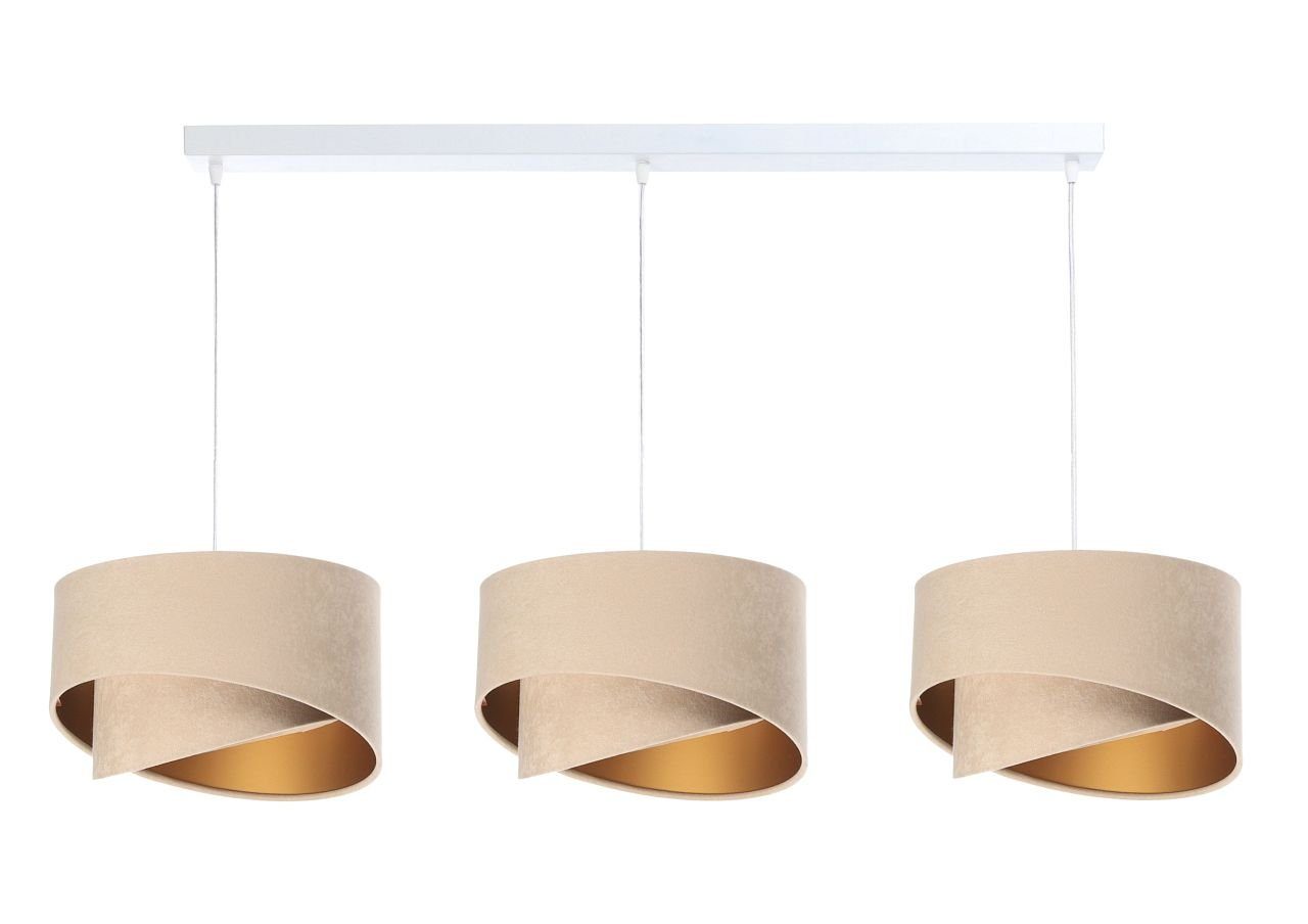 Licht-Erlebnisse Pendelleuchte MADAN, ohne Leuchtmittel, in Weiß Beige Gold 3-flammig E27 Stoff Metall Modern Wohnzimmer
