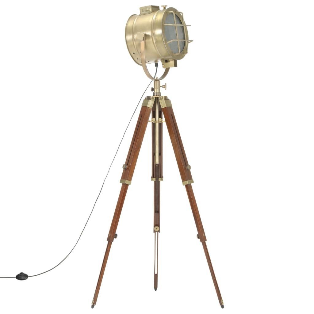 Stehlampe aus Massivholz, Metall in Dunkles Holz und Messing