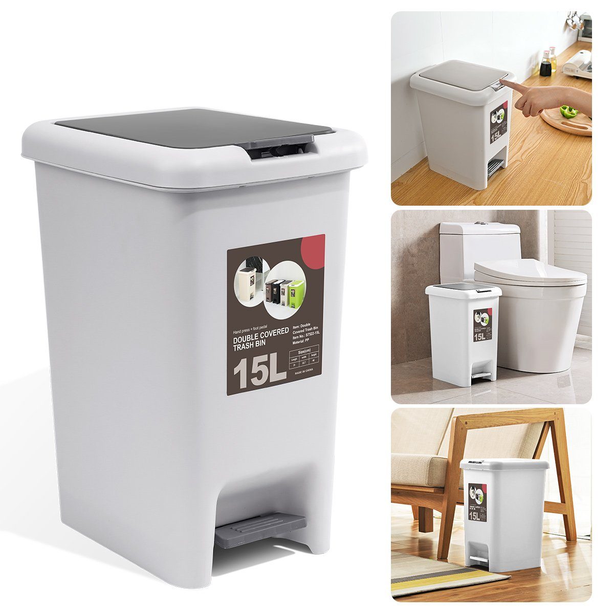 MULISOFT Müllsackständer Mülleimer 20L, Mülleimer Küche, Tretmülleimer, BPA-frei, Kleiner Abfalleimer für Küche, Bad oder Büro