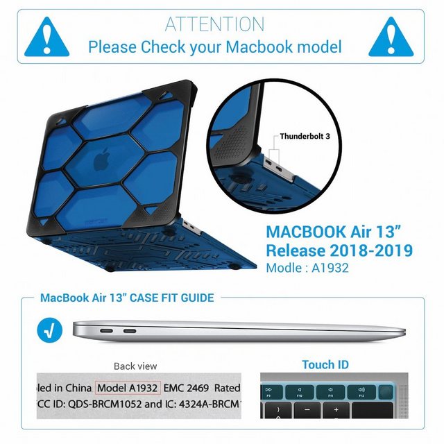 iBenzer Laptop Hülle »iBenzer Hexpact Clip Hartschalen Schutzhülle Case für MacBook Air 13 Zoll (A1932) Blau Transluzent mit TPU Gitter«  - Onlineshop OTTO