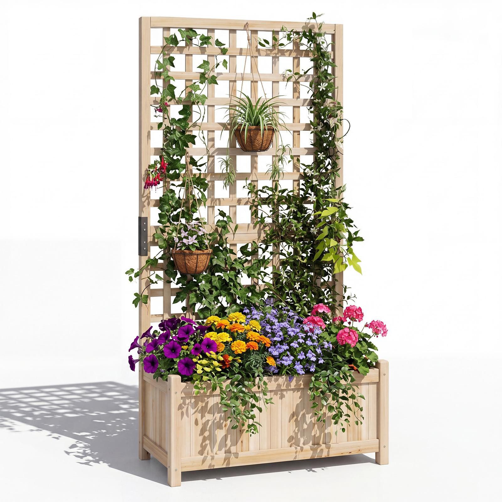 COSTWAY Blumenkasten (1 St), Pflanzkasten, Hochbeet mit Rankgitter, für Kletterpflanzen