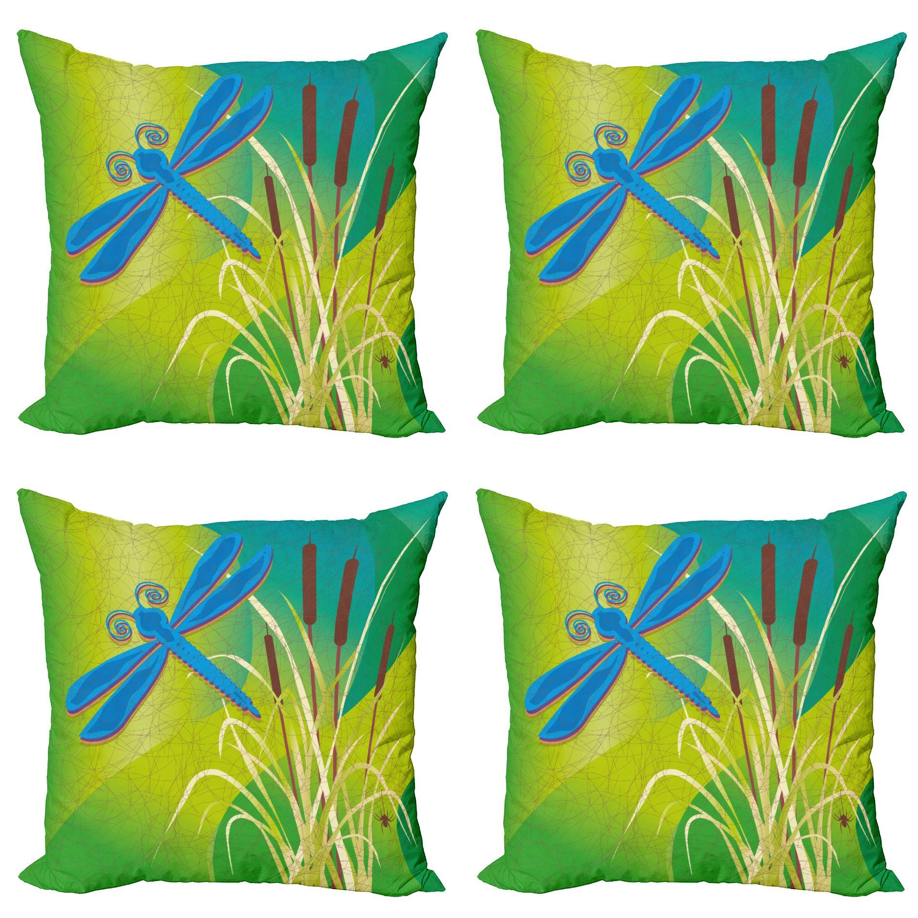 Kissenbezüge Modern Accent Doppelseitiger Digitaldruck, Abakuhaus (4 Stück), Jahrgang Blaue Libelle auf Grün