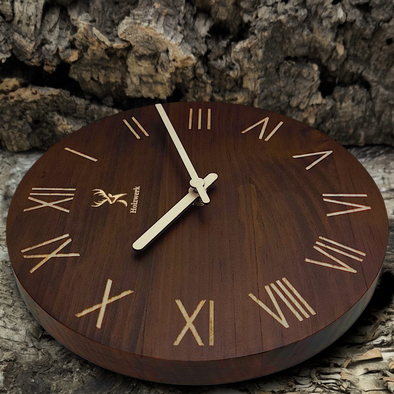 Holzwerk Wanduhr LAUENAU Loft Holz Quarzwanduhr (40 cm Ø, Nahezu lautloses Uhrwerk, römische Ziffern)