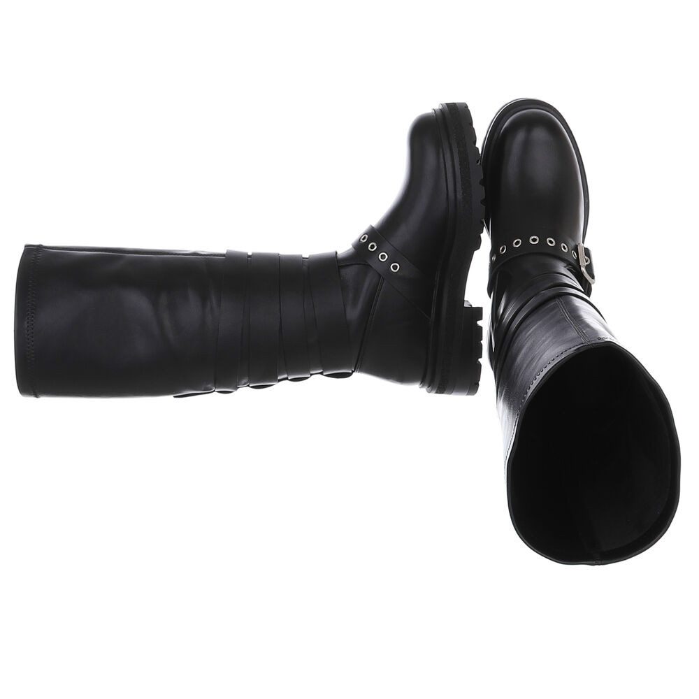 Ital-Design Hochwertige Damenstiefel mit Schnallen und Reißverschluss Plateaustiefel (90471367) Blockabsatz Stiefel in Schwarz