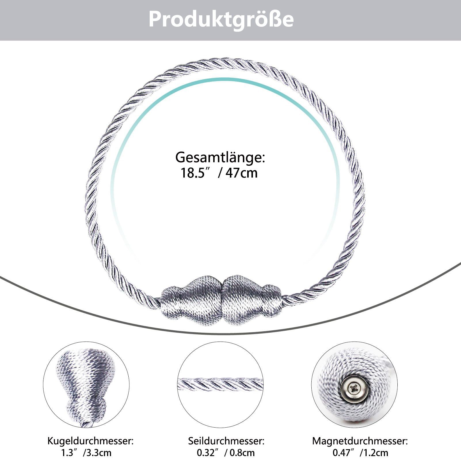 Agger Raffhalter Magnetische Raffhalter 2 Stück für Vorhänge – Dekorative Seil, (2-tlg), Raffhalter mit Magnetverschluss für Innen- und Außenbereich