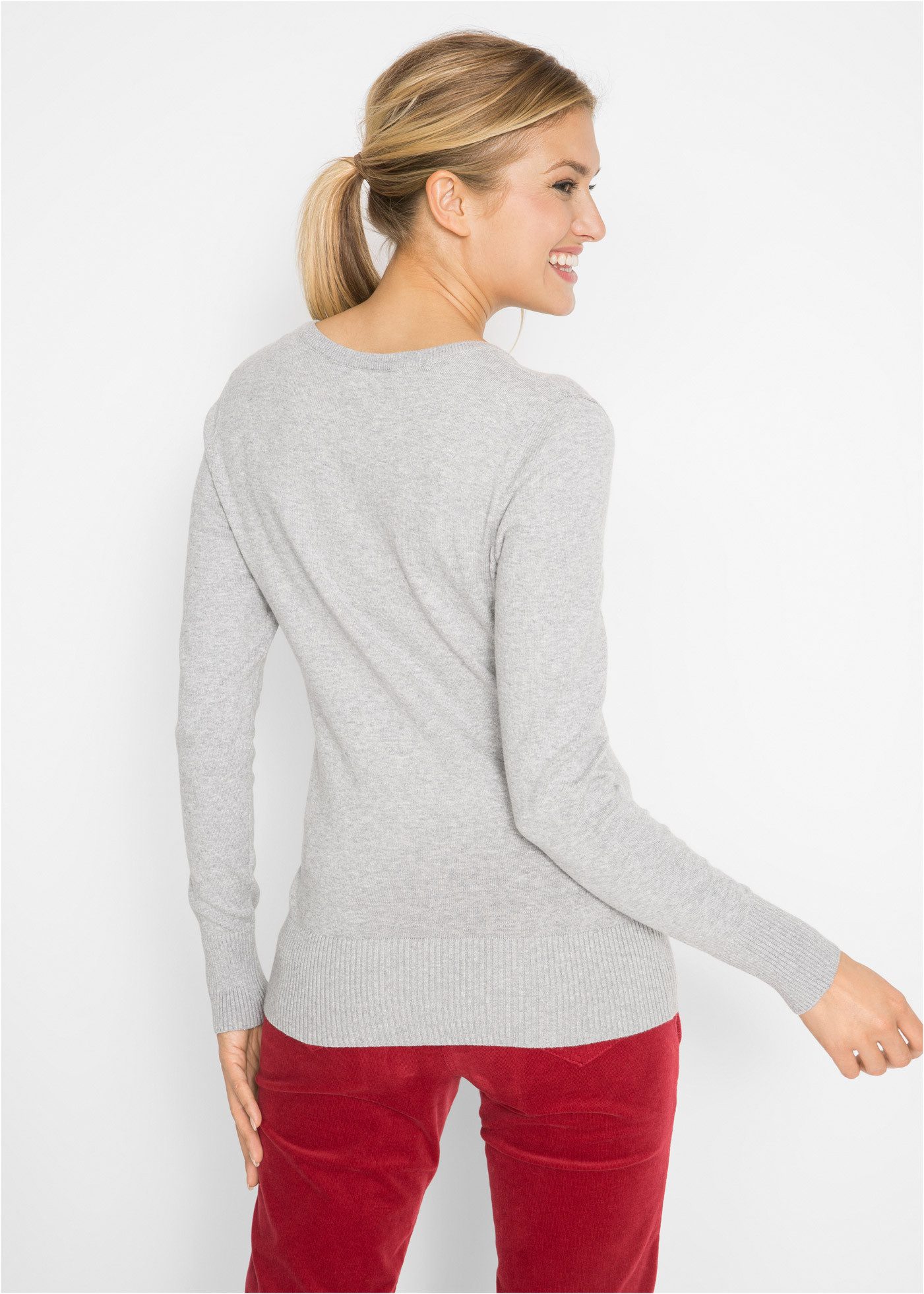 bonprix Strickpullover schmal geschnitten und mit V-Ausschnitt günstig online kaufen