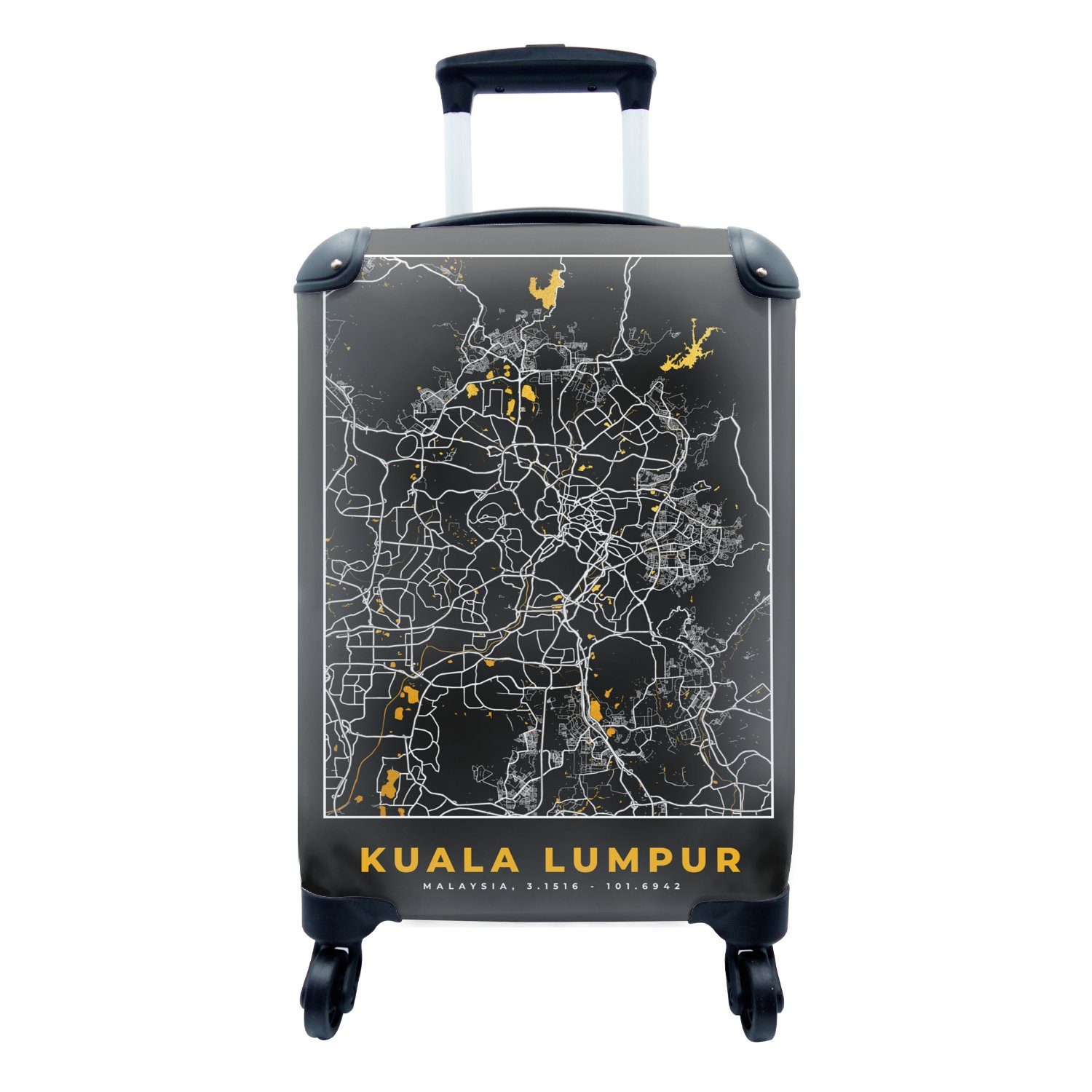 MuchoWow Handgepäckkoffer Kuala Lumpur - Stadtplan - Gold - Karte, 4 Rollen, Reisetasche mit rollen, Handgepäck für Ferien, Trolley, Reisekoffer