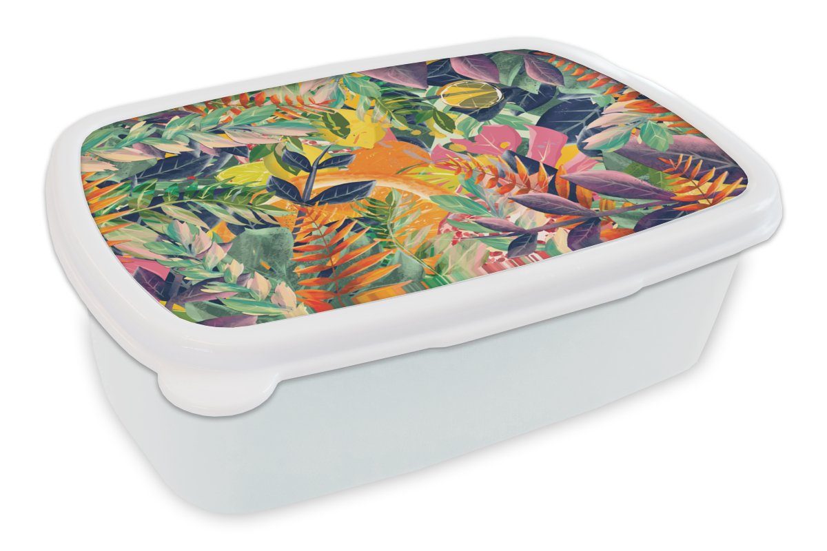 MuchoWow Lunchbox Blumen - Dschungel - Tropisch, Kunststoff, (2-tlg), Brotbox für Kinder und Erwachsene, Brotdose, für Jungs und Mädchen weiß