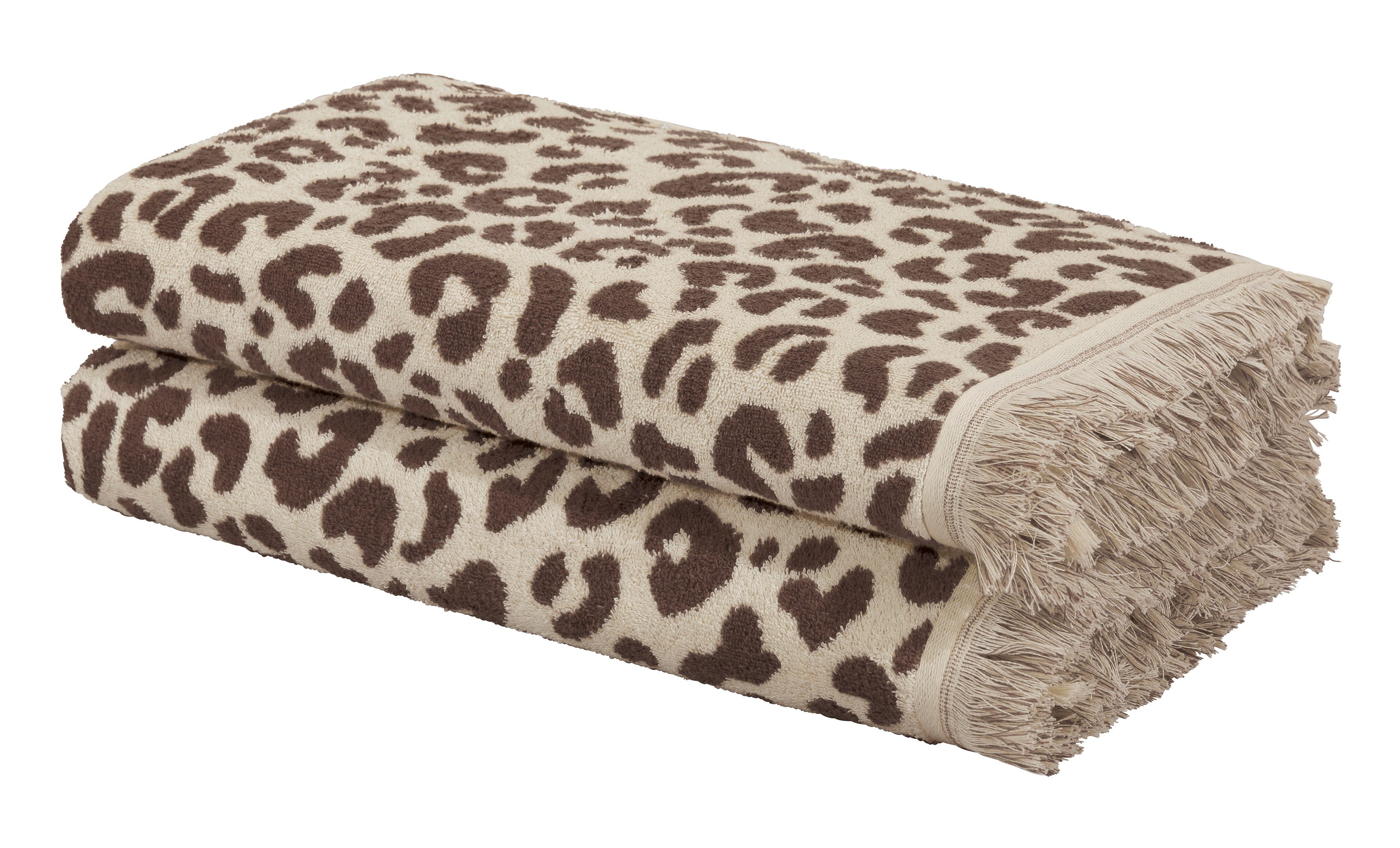 OTTO home Strandtuch Tiffani, Leopardenmuster, Premium Strandtücher 2-tlg, 500 gr/m², Frottier (2-St), 90x180 cm, Animal Print, Leo, modern, Urlaub, mit Fransen