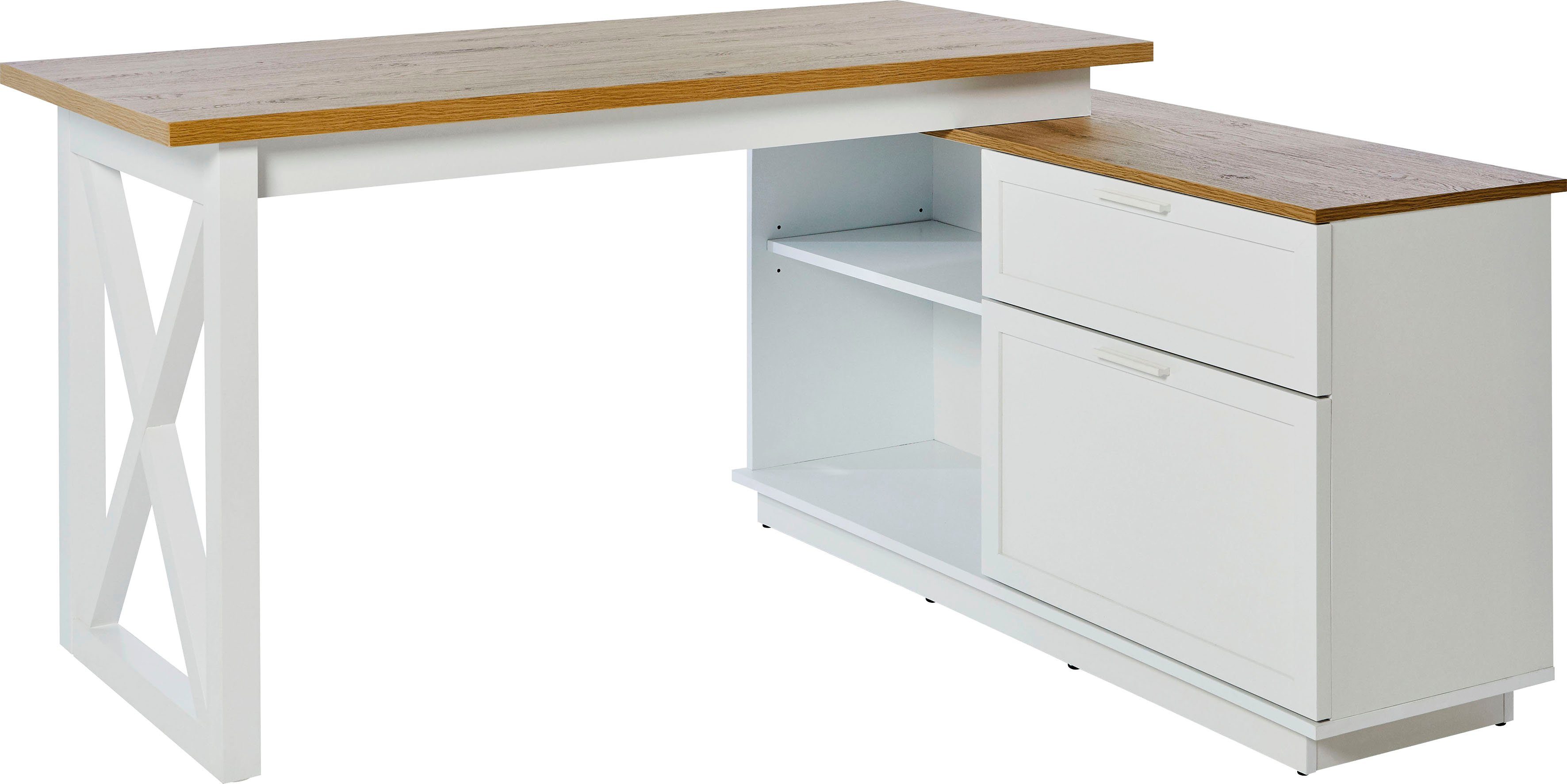 Jahnke Eckschreibtisch CHALET D 155 E (1-St), im Landhausstil, wechselseiti günstig online kaufen