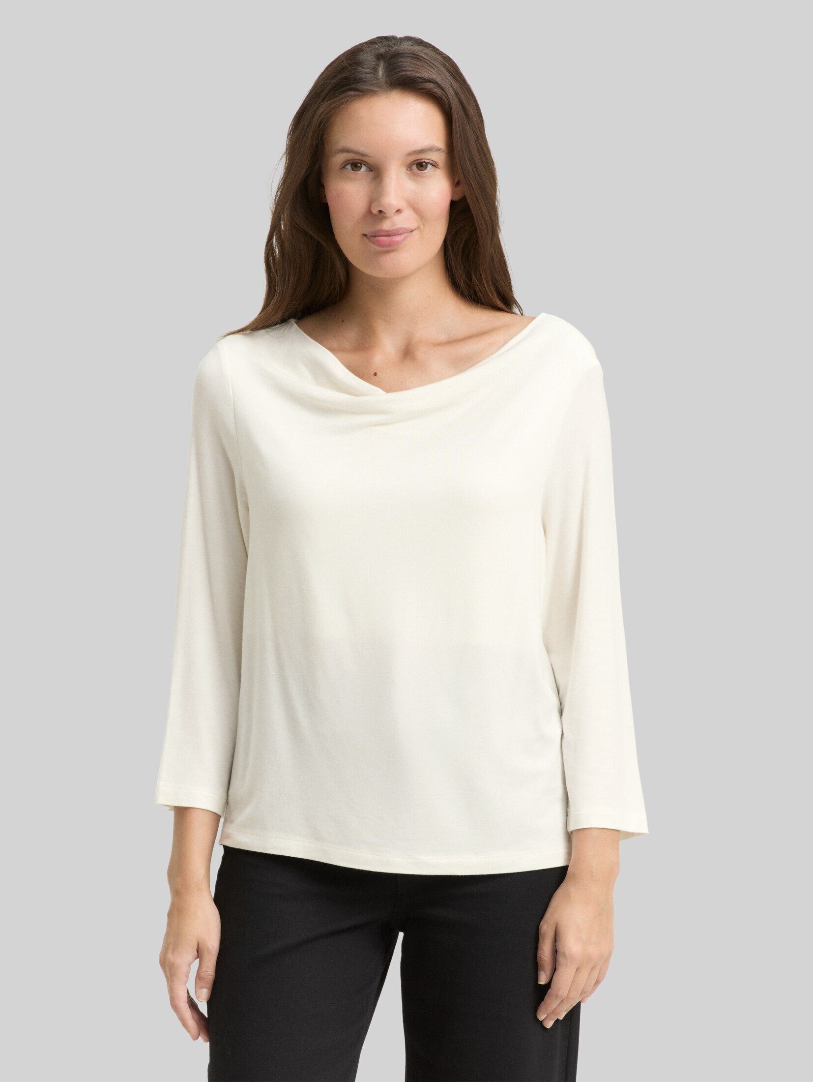 TOM TAILOR 3/4-Arm-Shirt T-Shirt Langarmshirt mit Wasserfallkragen