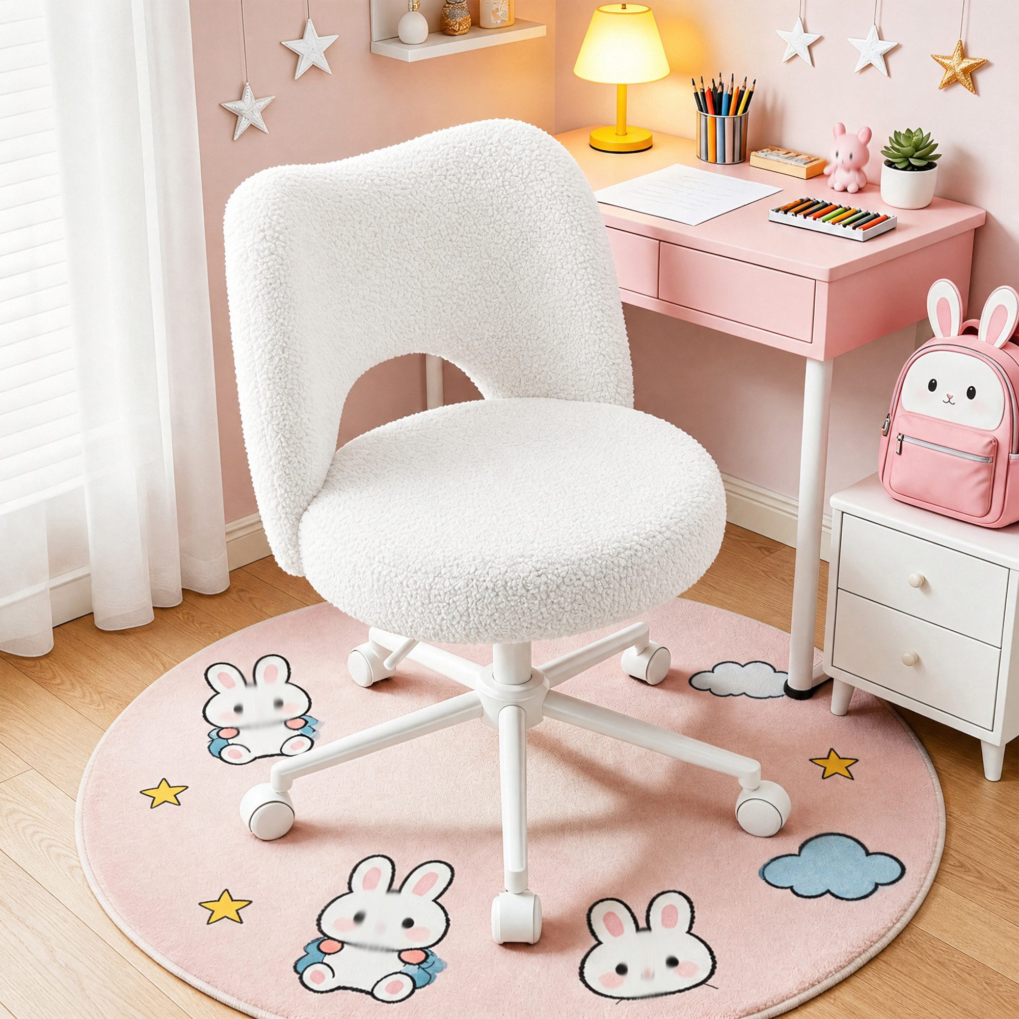 Klyvvo Drehstuhl mit Rollen, Atmungsaktive Kuschelige Teddyfell Schminkstuhl (1 St), höhenverstellbar, für Homeoffice, Büro, Zimmer