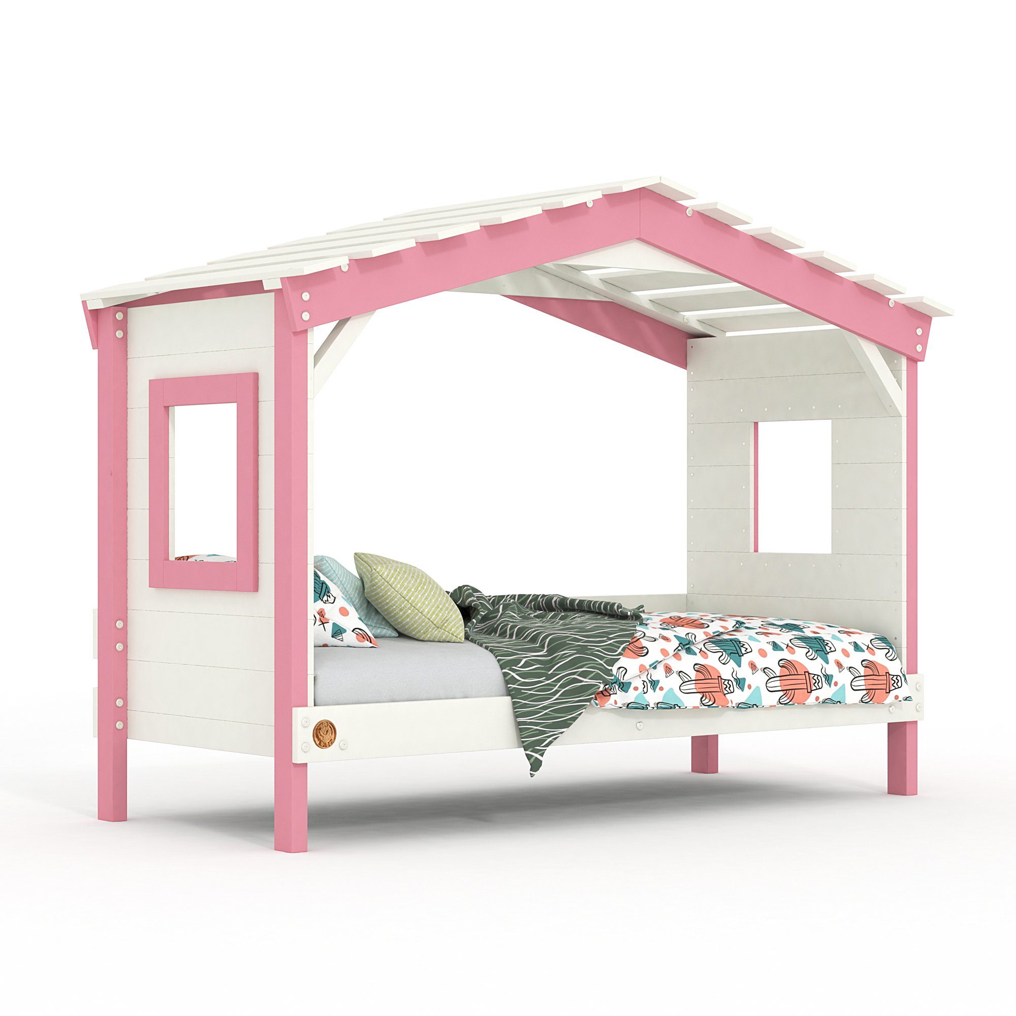 bibex Kinderbett DOLCE NIDO Kinderbett, Spielbett, Jugendbett, Spielhaus, Weiss/Rosa