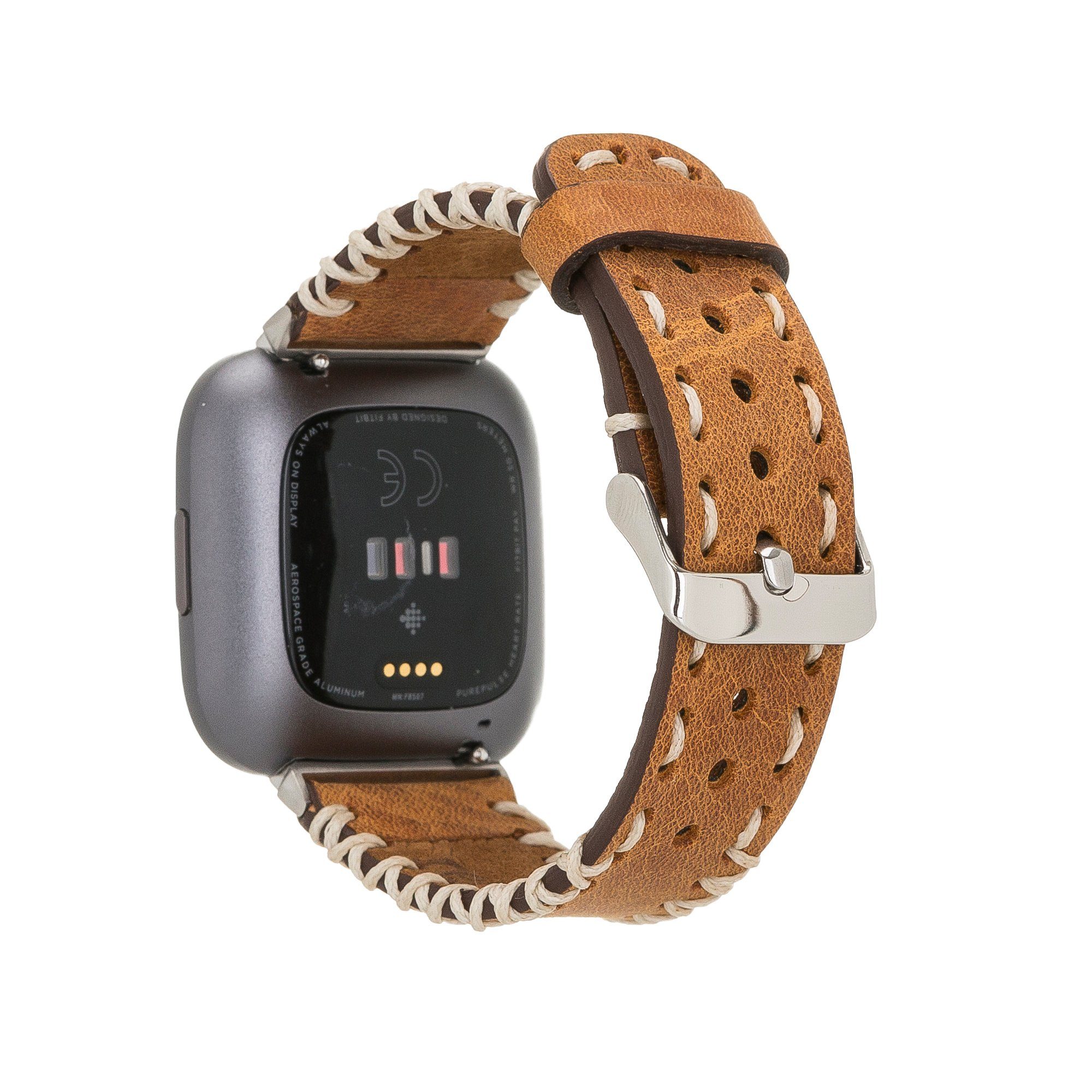 Renna Leather Smartwatch-Armband Fitbit Versa 4 / 3 / Sense & 2 Armband Echtes Leder Ersatzarmband SPORT BRAUN