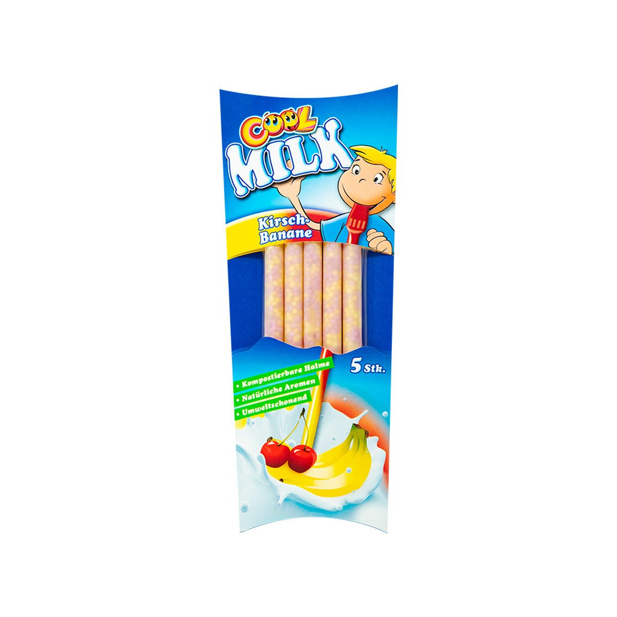 COOL Süßigkeit, Cool Milk Trinkhalm mit Granulat und fruchtigen Kirsch Banane 5er 30g