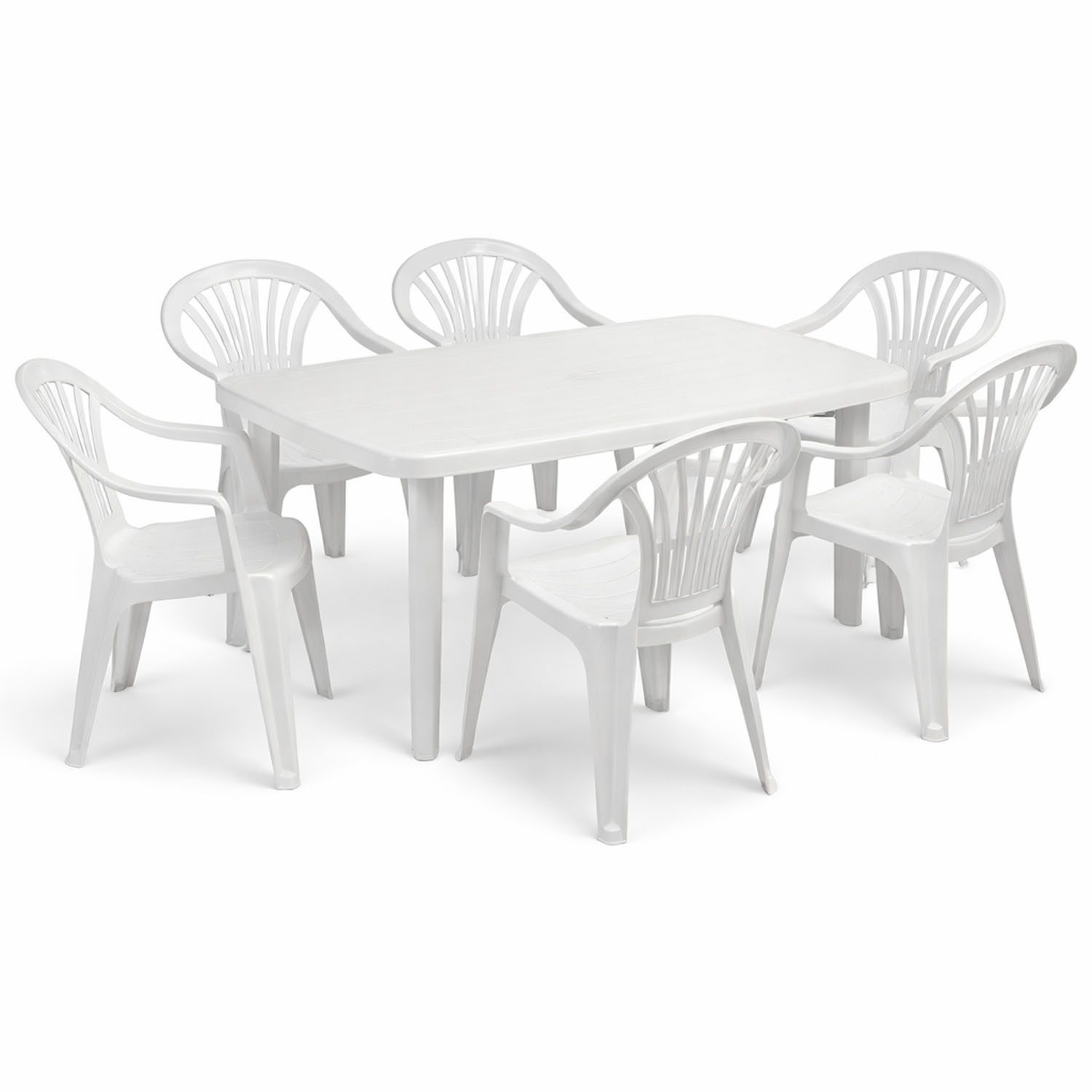 Mojawo Essgruppe Sitzgarnitur Gartengarnitur 7-teilig Kunststoff Weiß