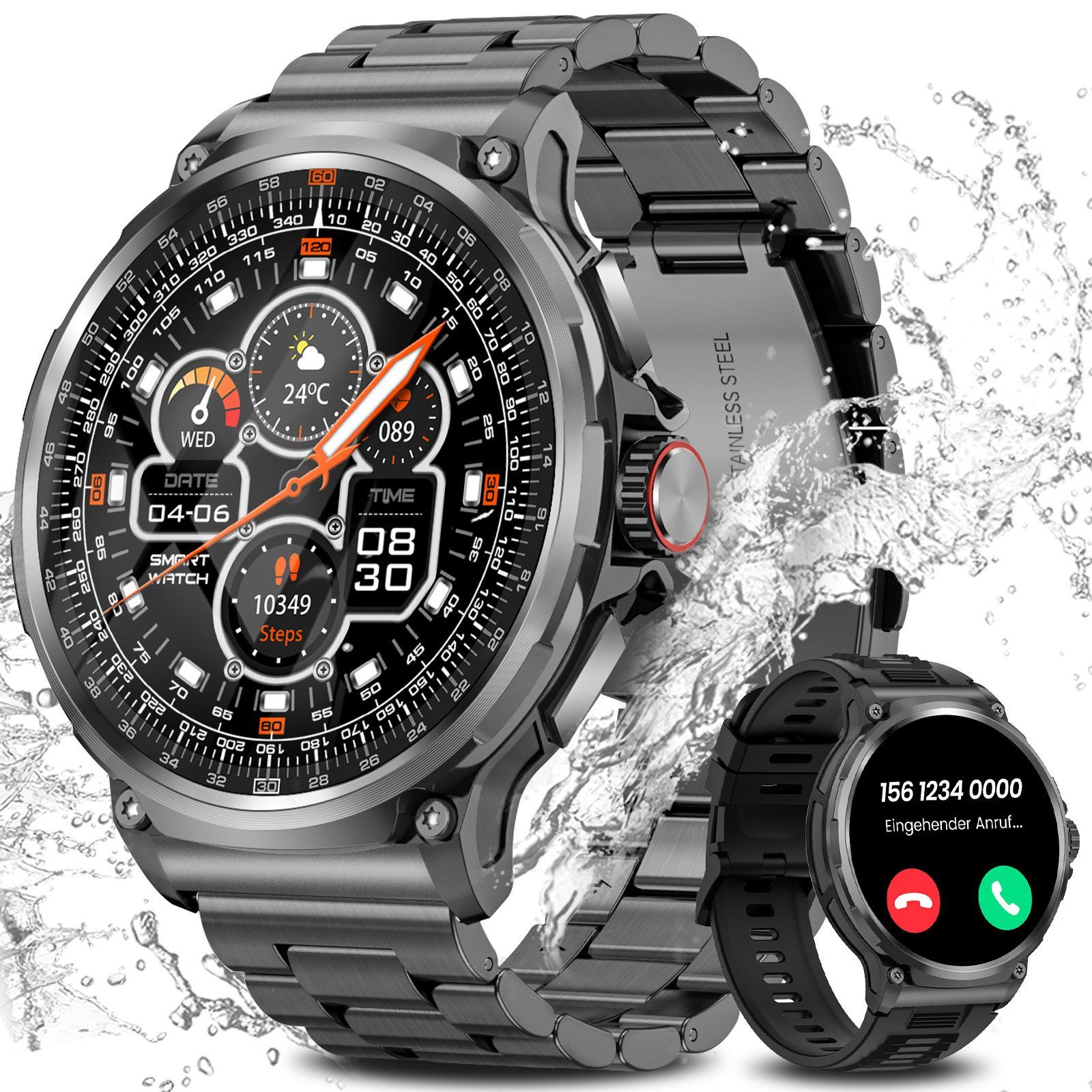 SWGOTA 1000mAh Smartwatch Herren Militärqualität mit Herzfrequenz/SpO2/Schlaf Smartwatch, 1.92''AMOLED-Display Sportuhr Herren mit Blutdruckmessung