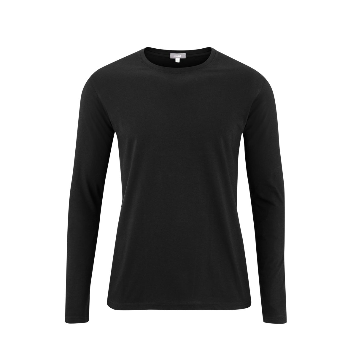 LIVING CRAFTS Hochwertiges feinem FRANK Jersey Black Langarmshirt aus Single Langarm-Shirt