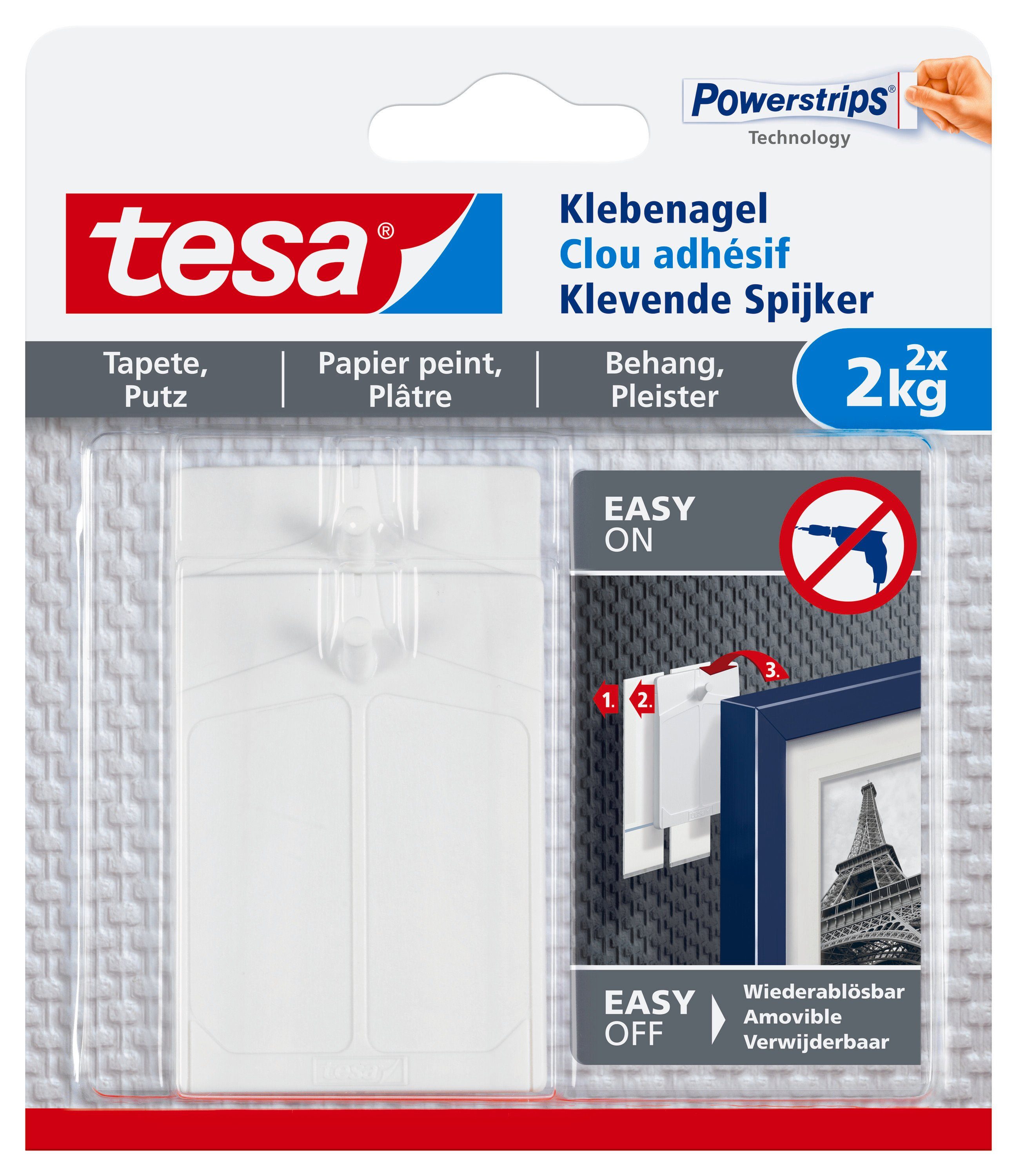 tesa Klebehaken POWERSTRIPS Doppelseitige Klebestreifen mit Haken, Dekoration, Bilder, Leinwände, Lichterketten, Girlanden, (Packung, 2-St., inkl. Powerstrips)