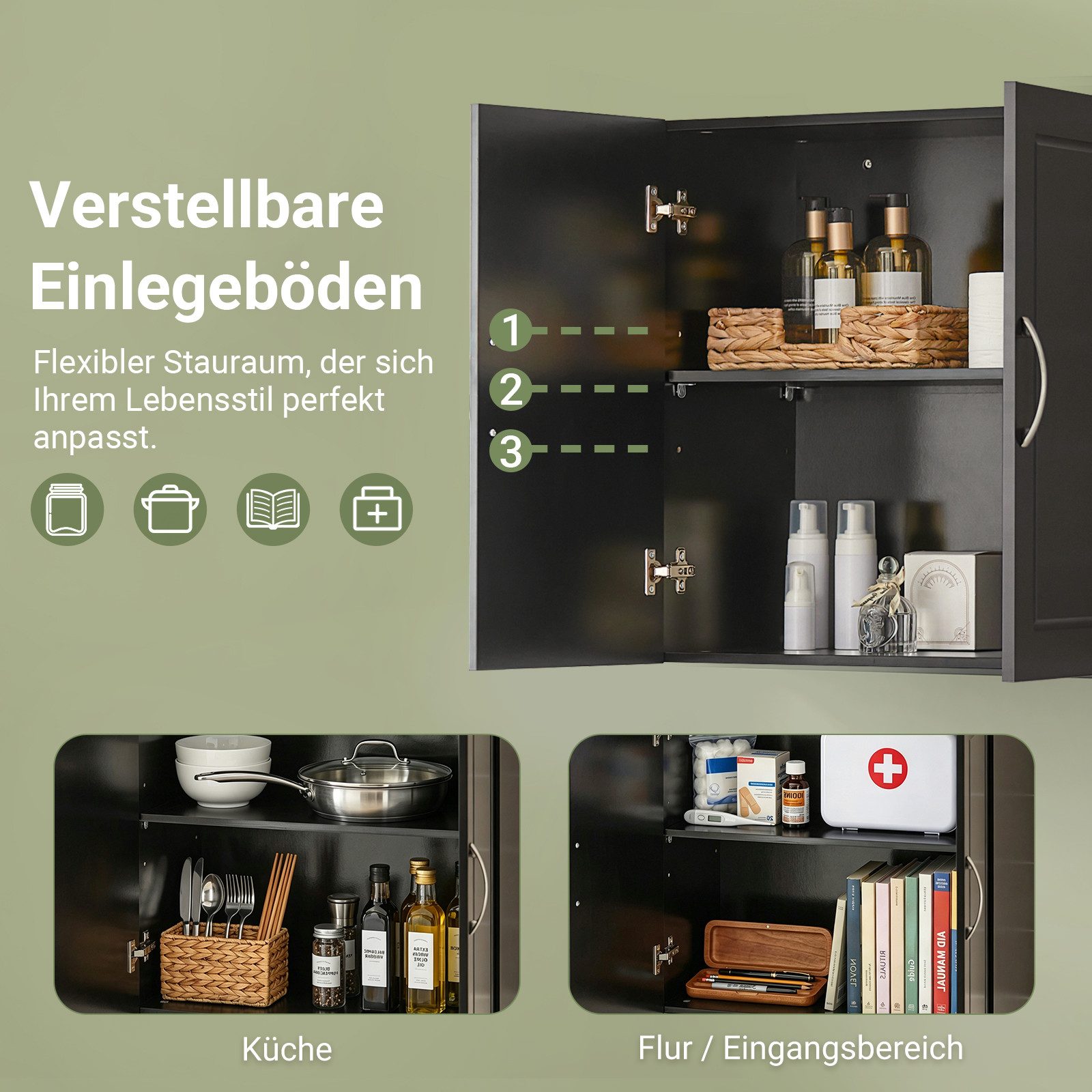 SoBuy Hängeschrank FRG231, Hängeschrank Badezimmerschrank Badschrank Wandschrank Küchenschrank, 30 x 60 x 60 cm, mit 2 Türen, Bad, Küche