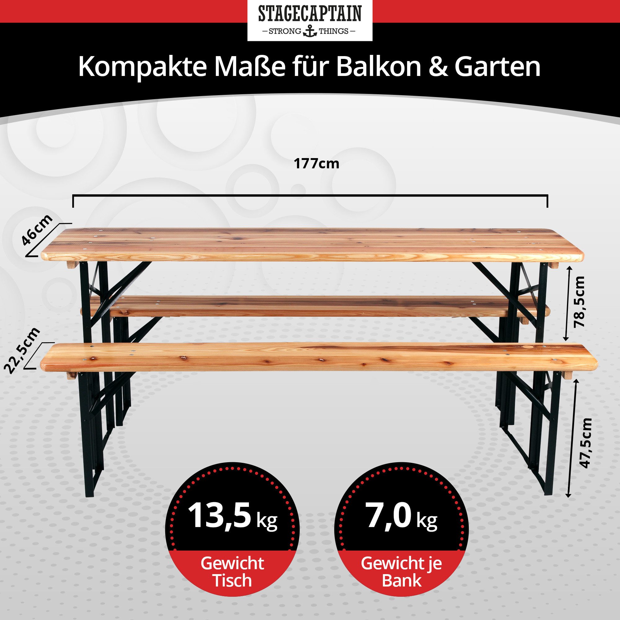 Stagecaptain Bierzeltgarnitur Hirschgarten Biergarten-Set für Groß & Klein, (Family Set, 6-tlg., 4x Bank, 2x Tisch in Erwachsenen- und Kinder-Größe), Sitzmöbelset Outdoor & Indoor, klappbar