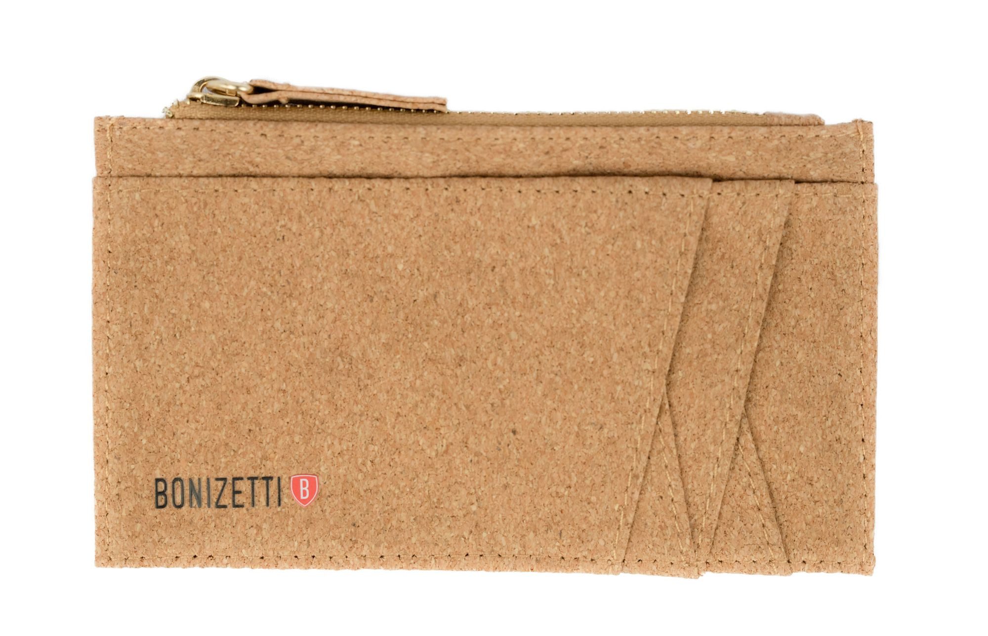 Bonizetti Kartenetui Kartenetui CAIRO (14 × 0,5 × 7,5 cm, Natur-Kork fein, 1-tlg), Kartenhalter mit Münzfach, Slim Wallet