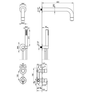 Lomadox Badarmatur SILIA-30 Unterputz-Duscharmatur, 4-teilig, titaniumfarben