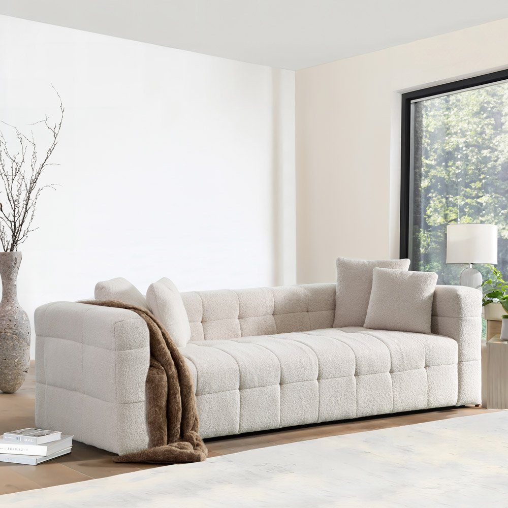 HOME DELUXE Sofa Teddy Sofa COMO - Beige 236 x 68 x 92 cm, 1 Teile, mit Teddystoff & inkl. Zierkissen, 3 sitzer – Bild 3 von 5