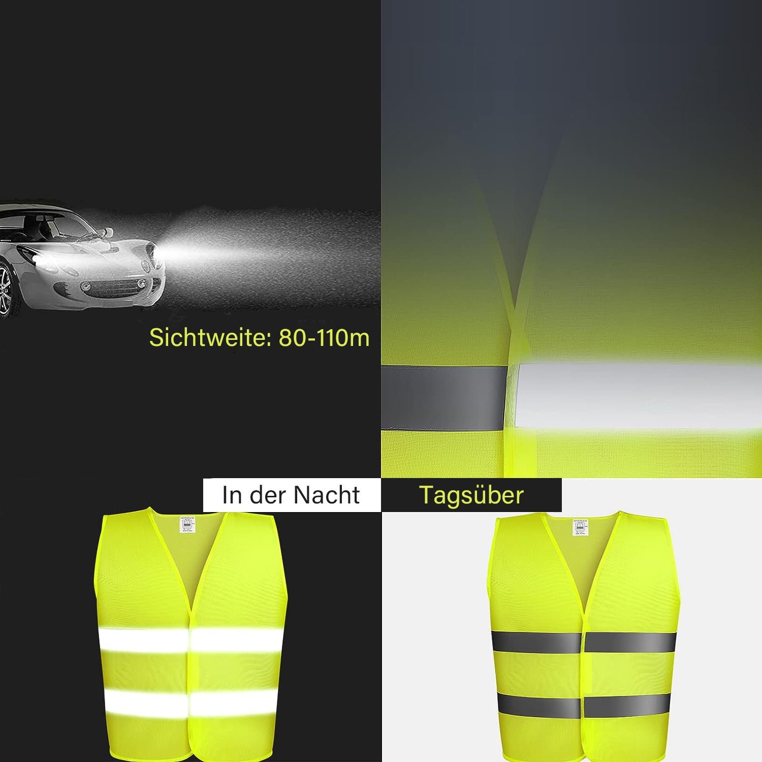 TLGREEN Warnweste PKW Warnwesten Sicherheitsweste 360° für - (50-tlg) Auto Unfallweste 50pcs Gelb Sichtbarkeit