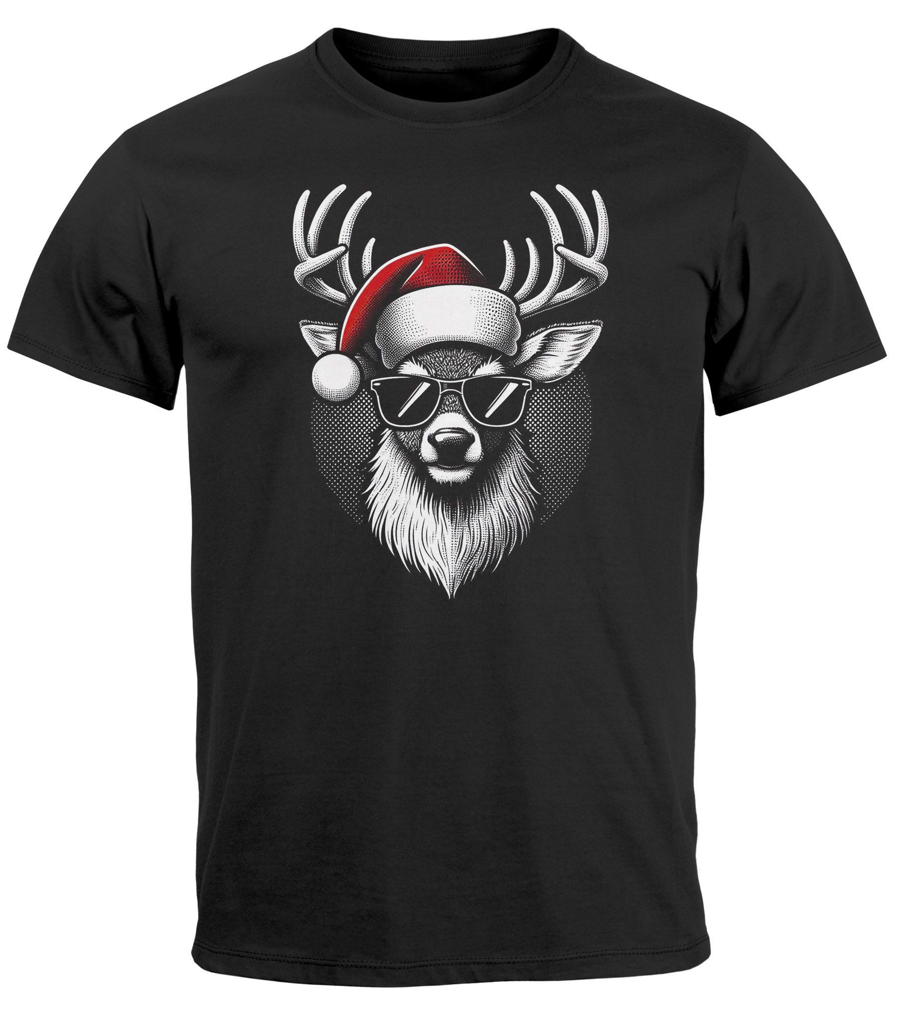 Print-Shirt Herren T-Shirt Weihnachten Aufdruck Rentier mit Sonnenbrille und