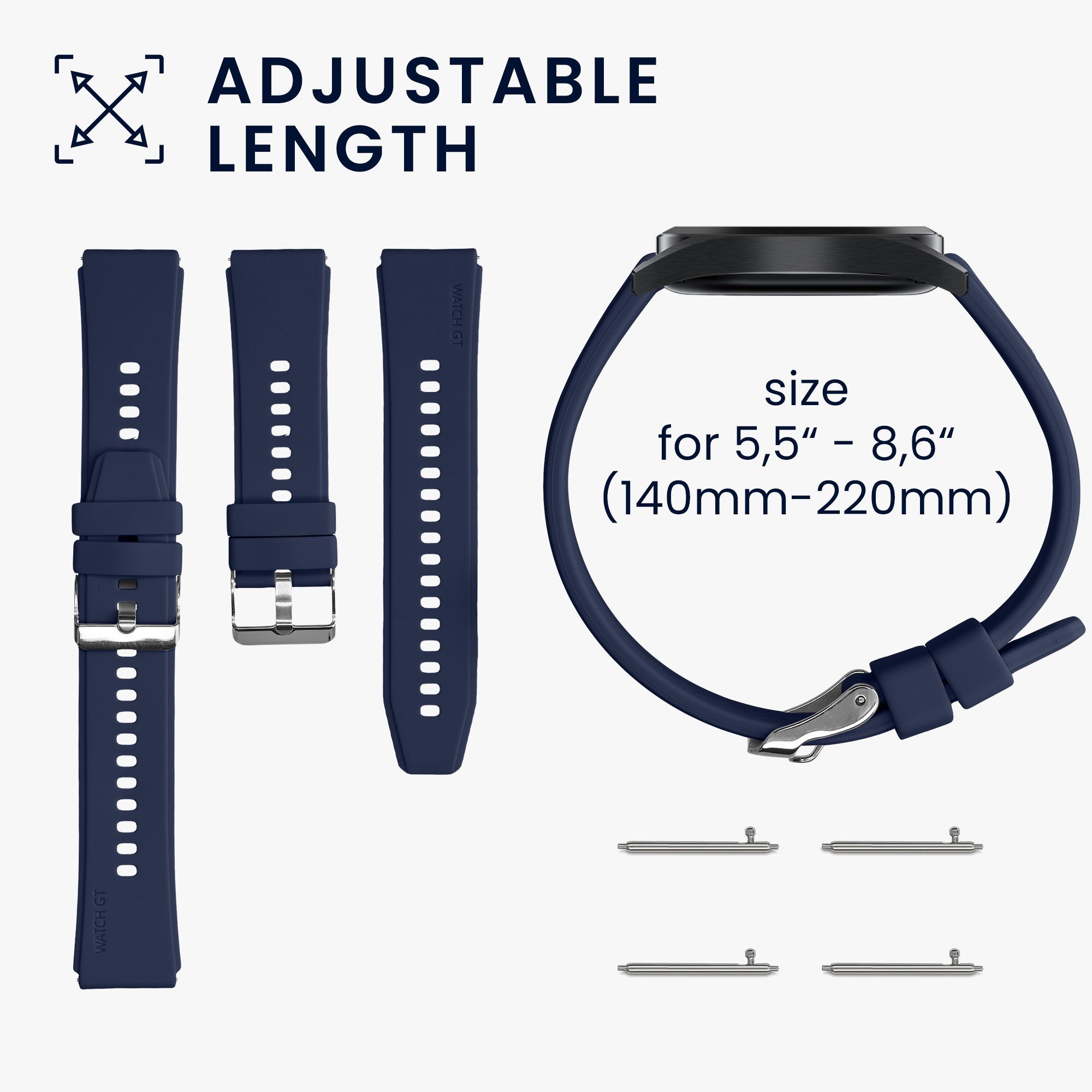 TPU Armband Silikon Uhrenarmband Fitnesstracker Set 22mm GRV für kwmobile Sportarmband Smartwatch, 2x