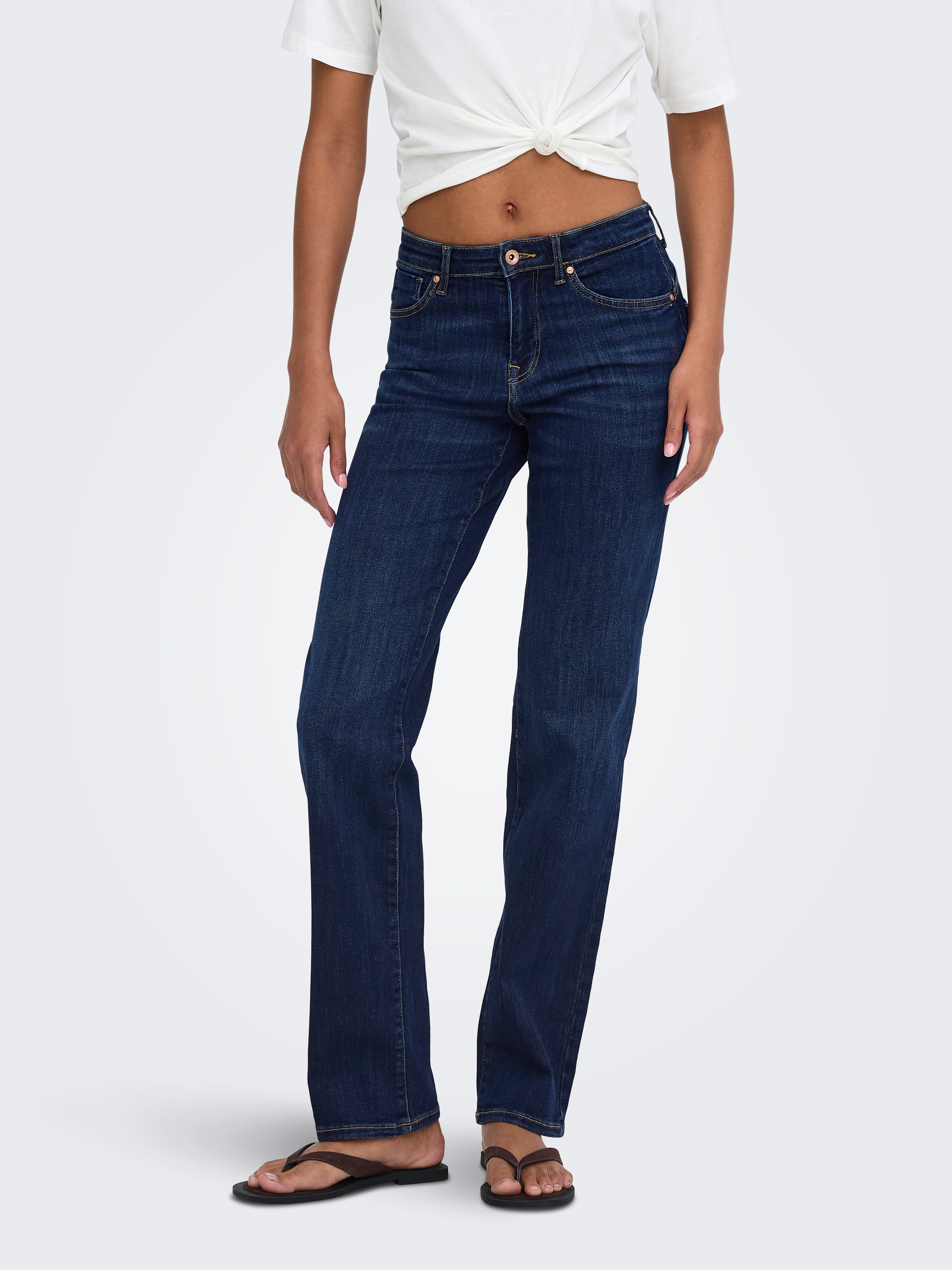 ONLY Slim-fit-Jeans ONLPOWER MW PUSH UP SLIM STRAIGHT DNM Baumwollmischung, mid waist, slim fit