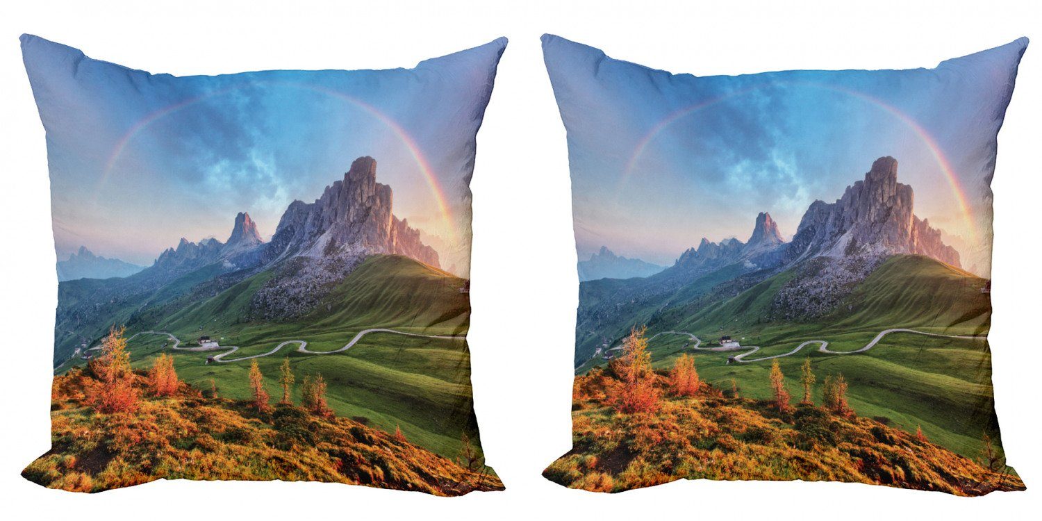 Kissenbezüge Modern Accent Doppelseitiger Digitaldruck, Regenbogen Landschaft Alpen (2 Morgen Stück), Abakuhaus