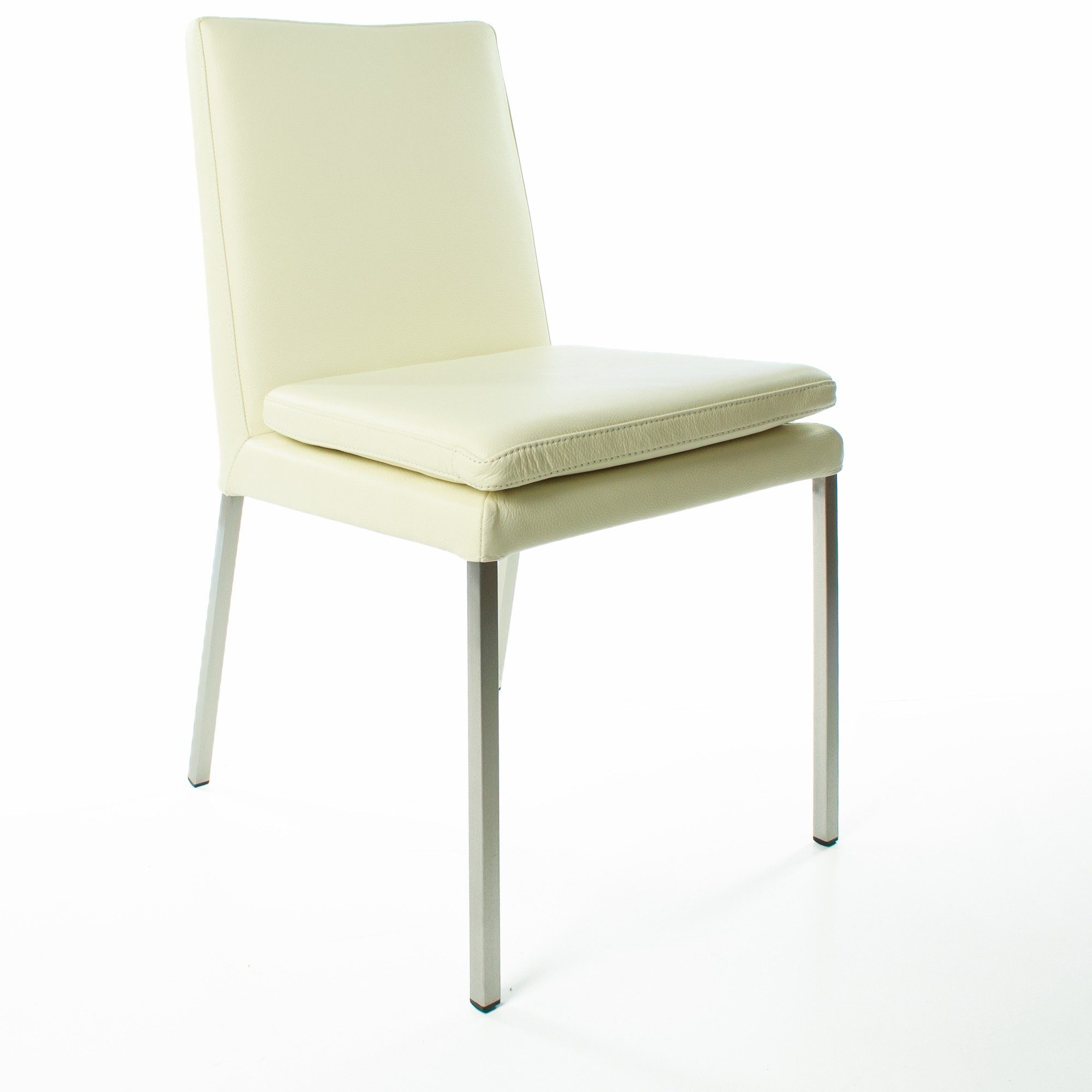 Stuhl SIX Esszimmerstuhl Stella Echtleder Creme Weiss Edelstahl Gastro