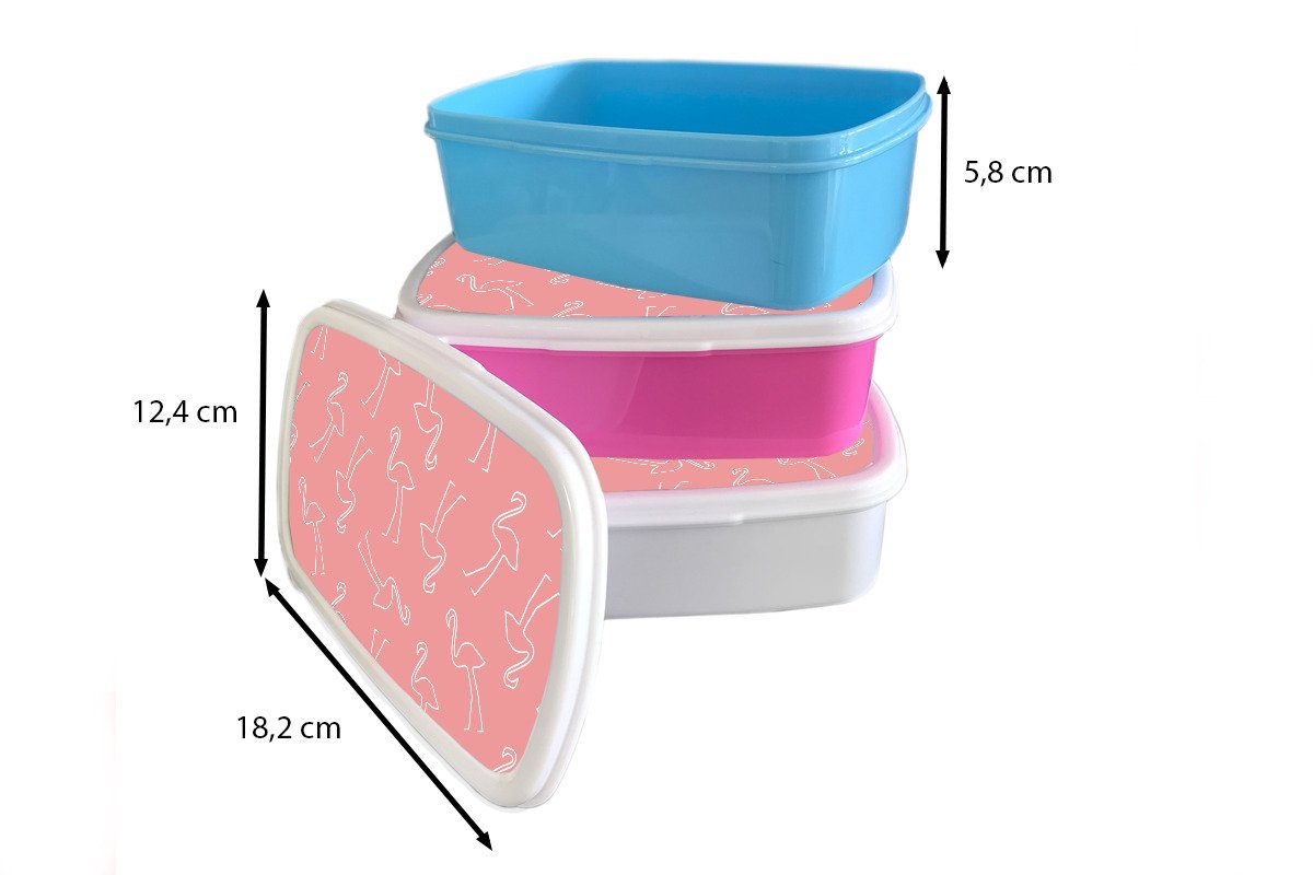 Lunchbox Kinder, Mädchen, Snackbox, Linienkunst Kunststoff - Erwachsene, MuchoWow - für Muster, Kunststoff, Brotbox Flamingo - Rosa (2-tlg), Brotdose