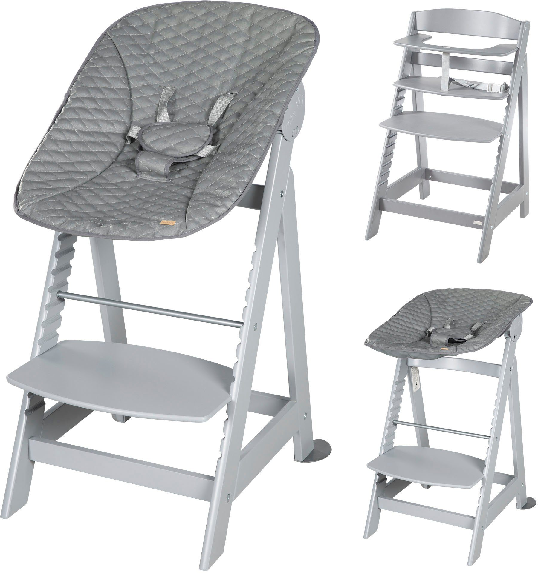 roba® Hochstuhl Treppenhochstuhl 2-in-1 Set Born Up taupe, mit Neugeborenen-Aufsatz, Stone gesteppt